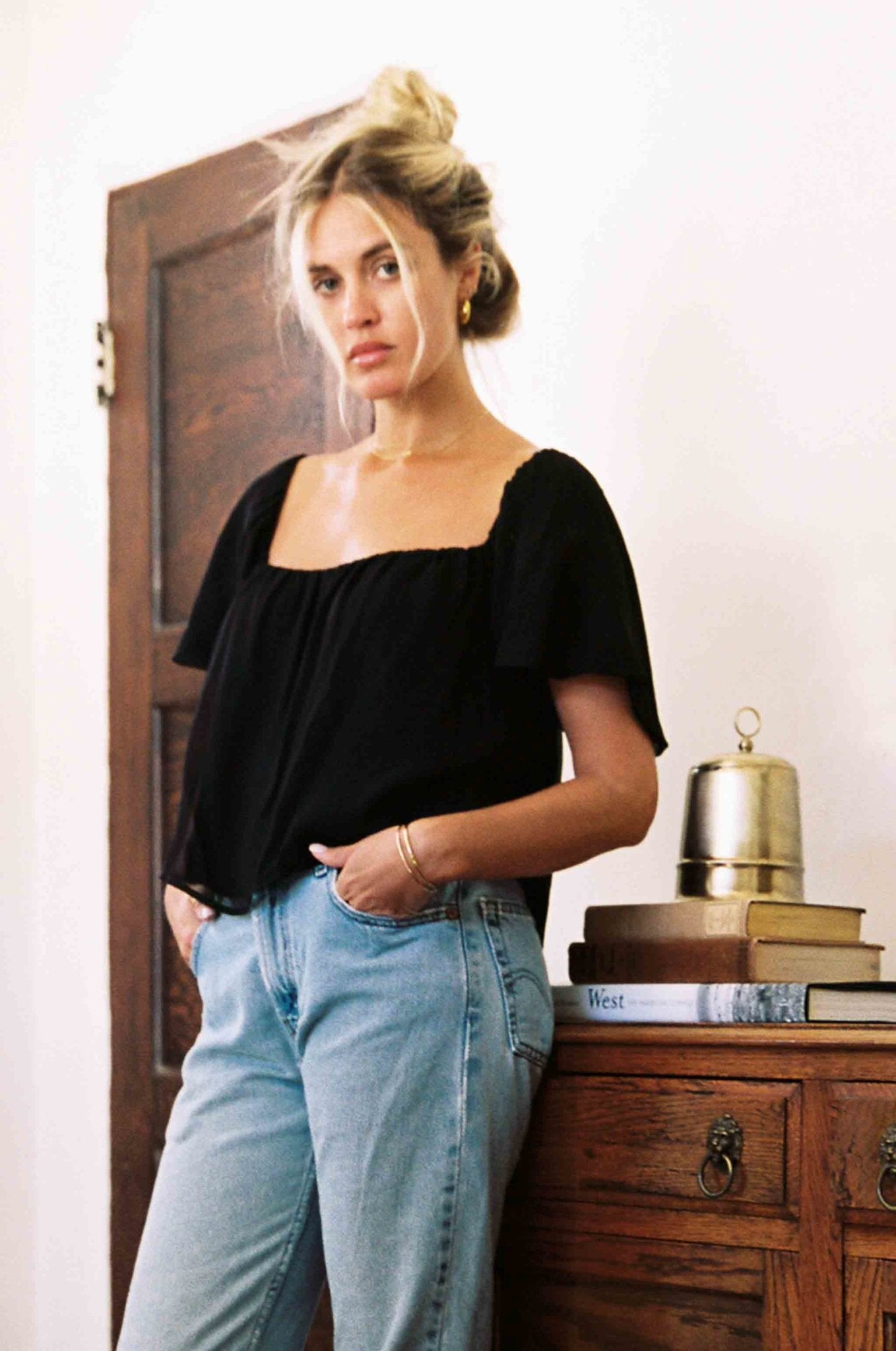 Harlow Top | Black Chiffon Silk