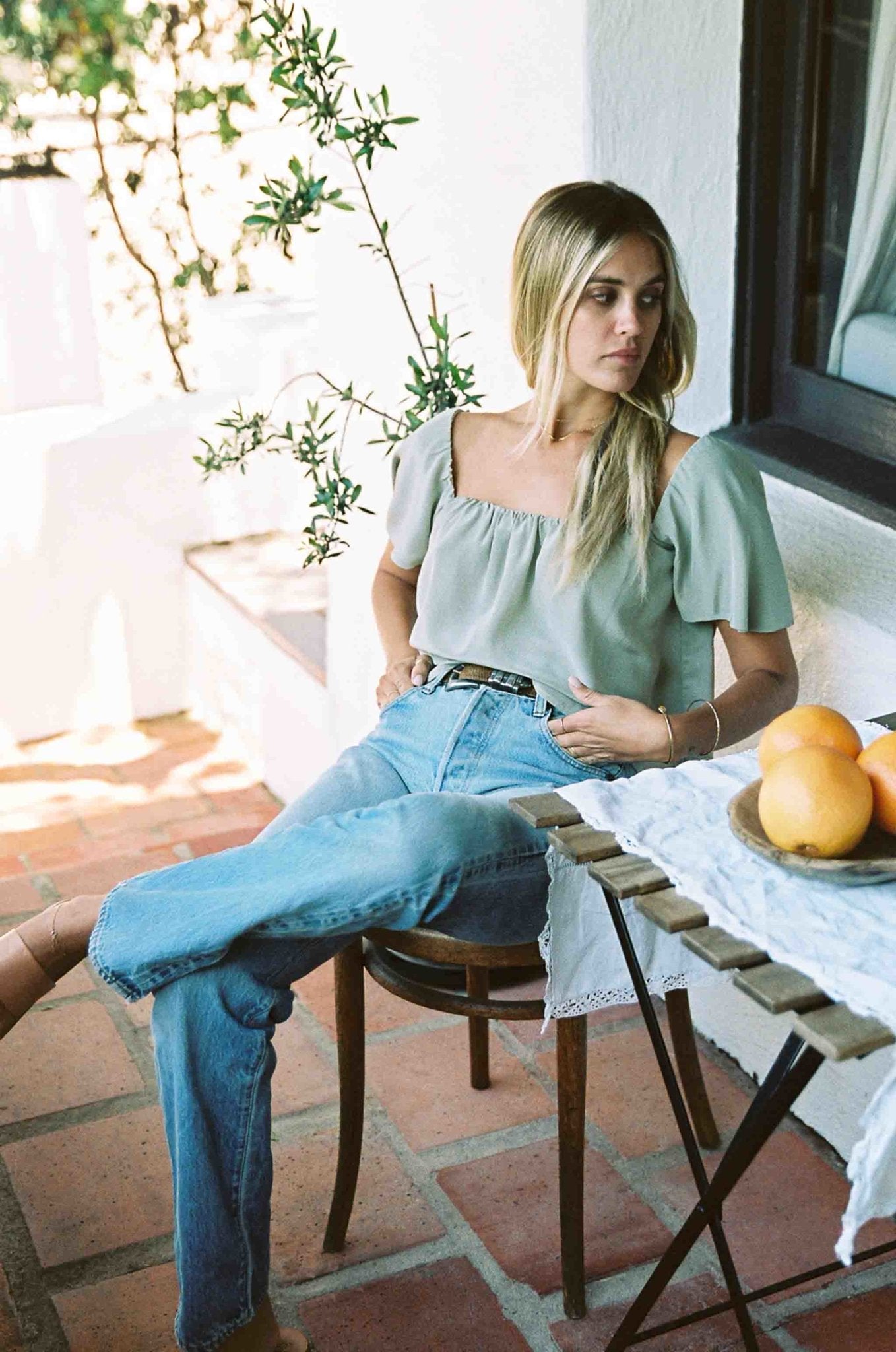 Harlow Top | Sage Green Silk Top