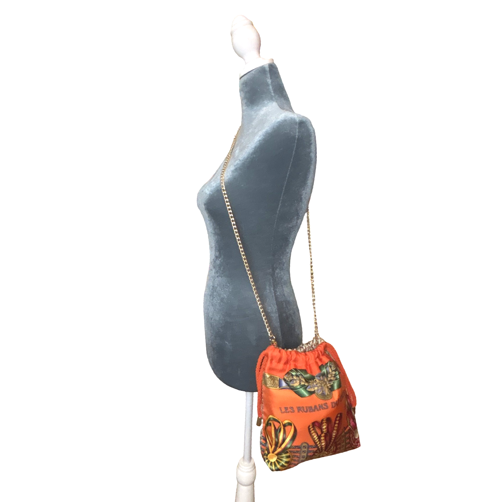 Rubans du Cheval Orange Vintage Scarf Drawstring Crossbody Bag