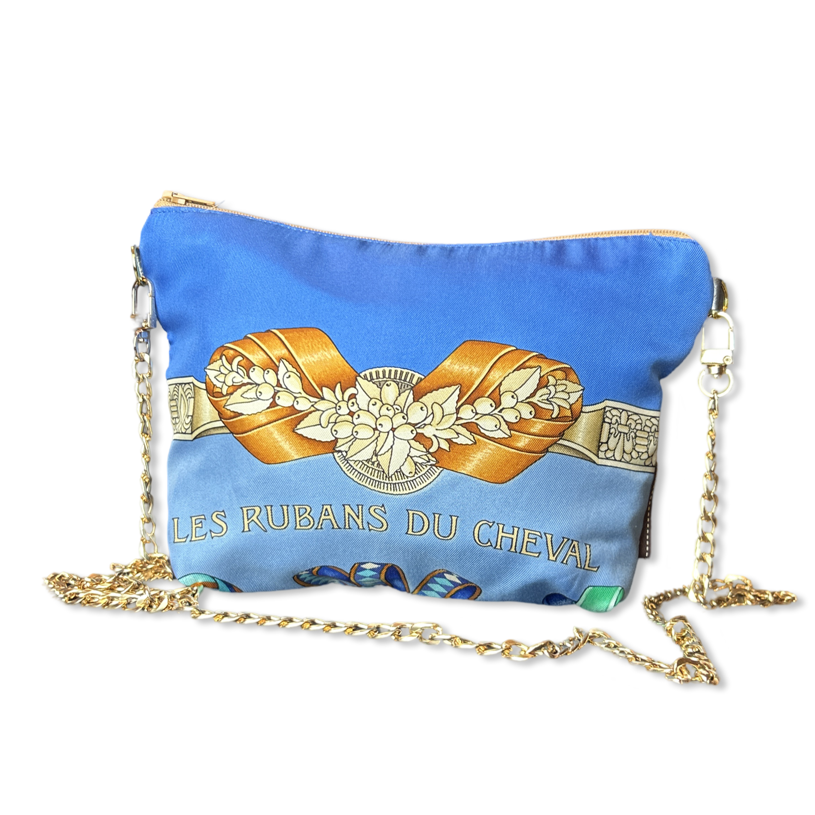 Rubans du Cheval Blue Vintage Silk Scarf Crossbody Bag
