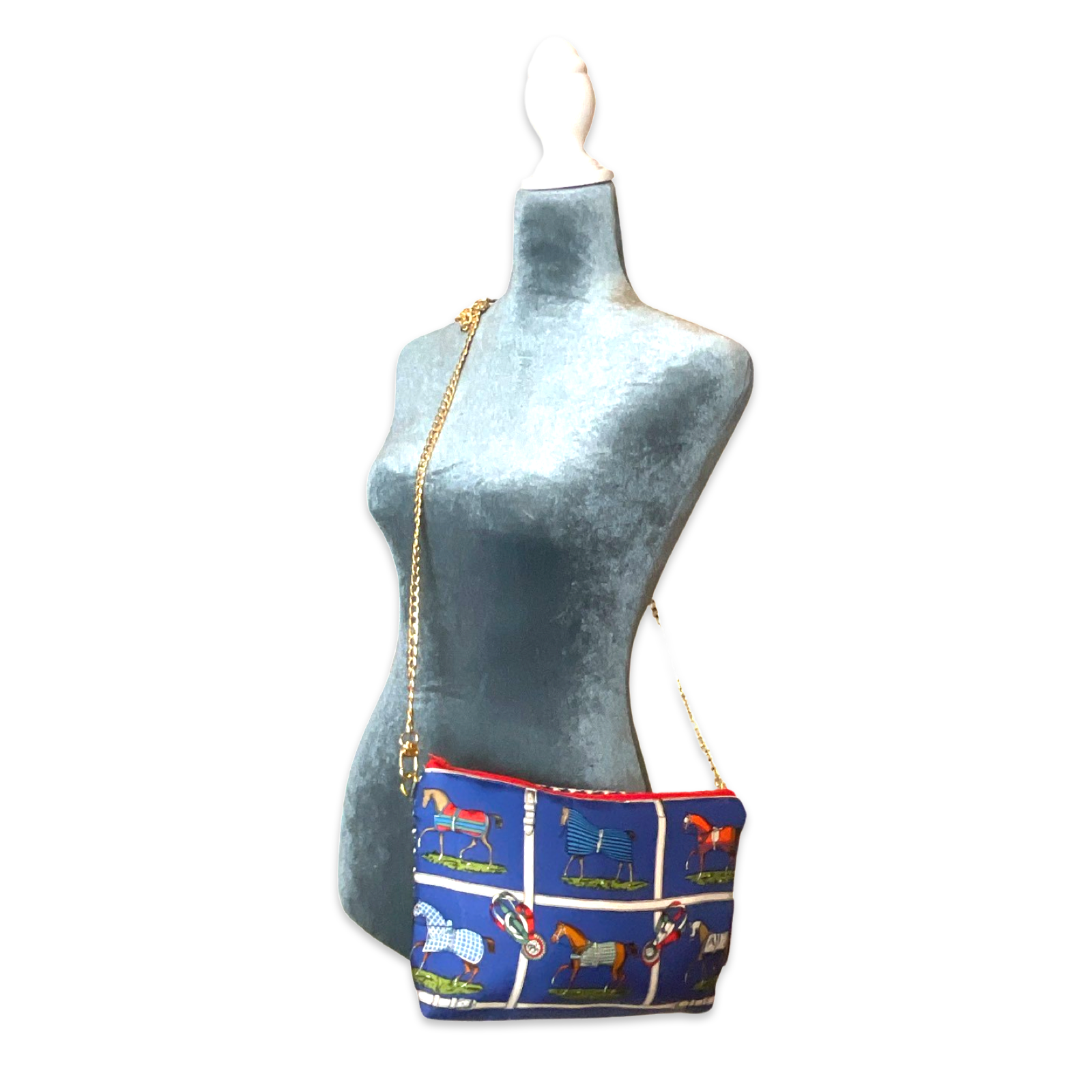 Petites Chevaux Blue Vintage Scarf Crossbody Bag