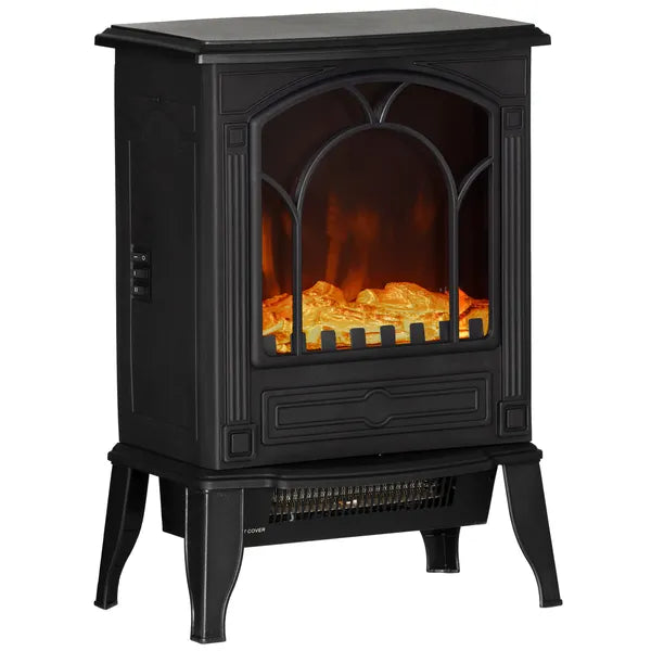 22.8 Inch Freestanding Electric Fireplace Heater 1500W Adjustable Flames Black