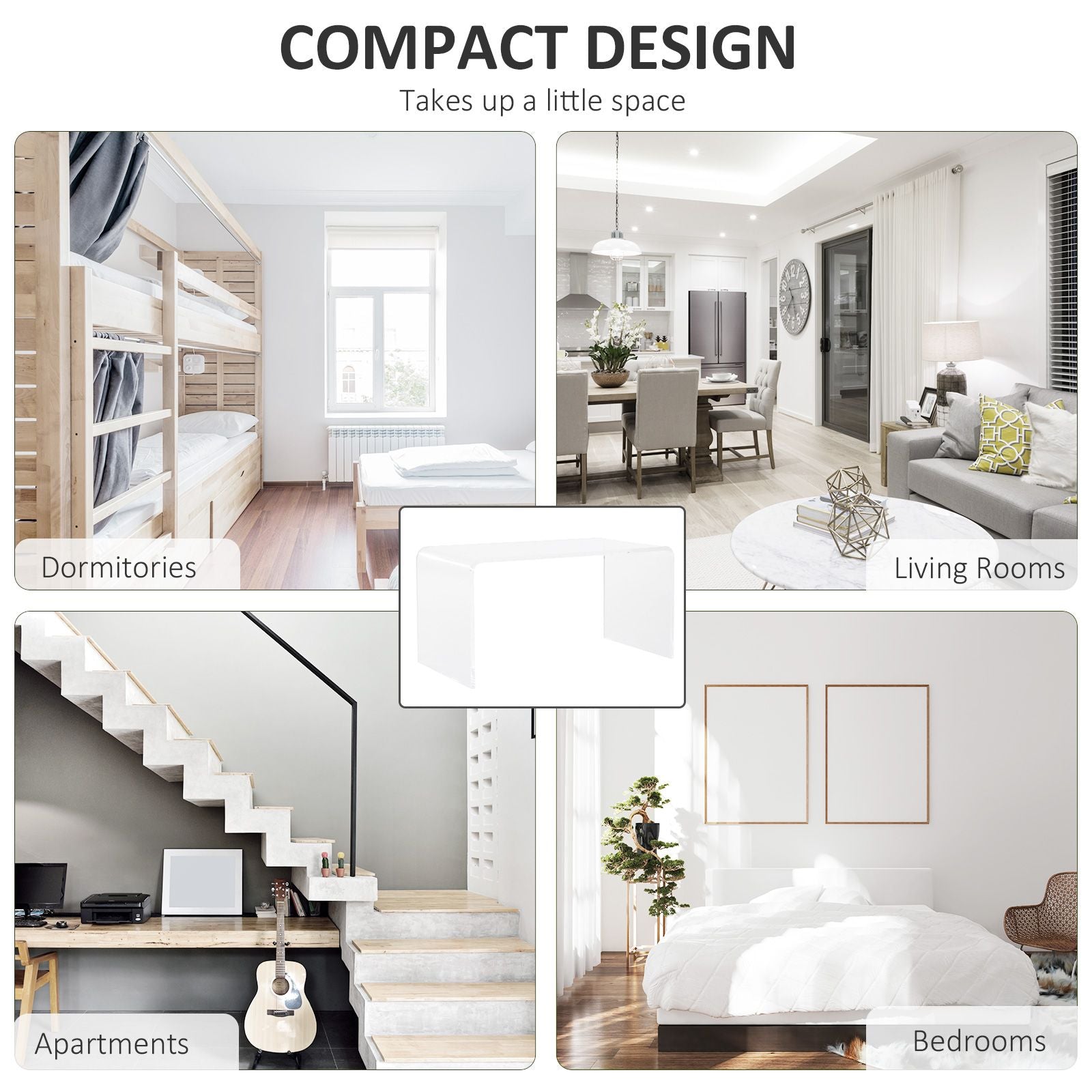 HOMCOM 32" Clear Acrylic Coffee Table, 0.5In Thick C-Shape Waterfall End Coffee Table, Multipurpose Lucite Tea Table for Living Room