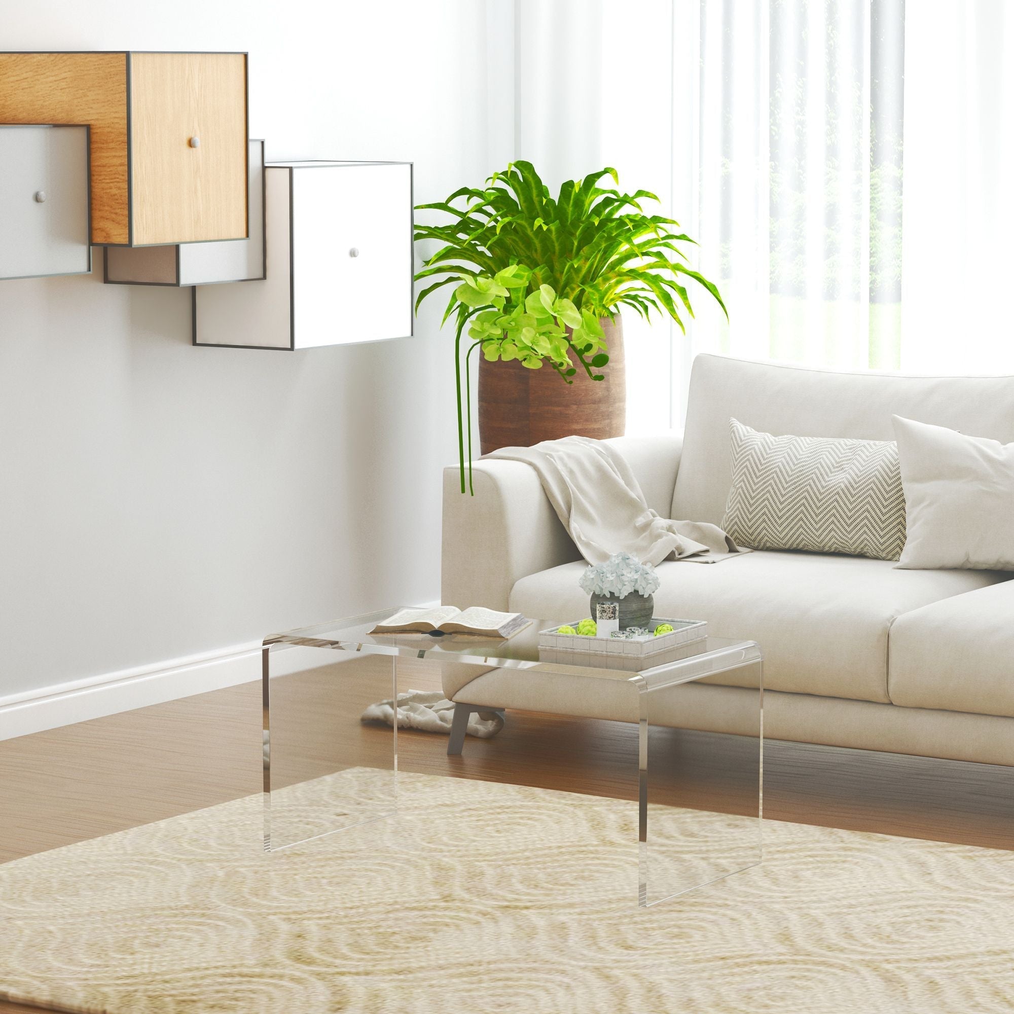 HOMCOM 32" Clear Acrylic Coffee Table, 0.5In Thick C-Shape Waterfall End Coffee Table, Multipurpose Lucite Tea Table for Living Room