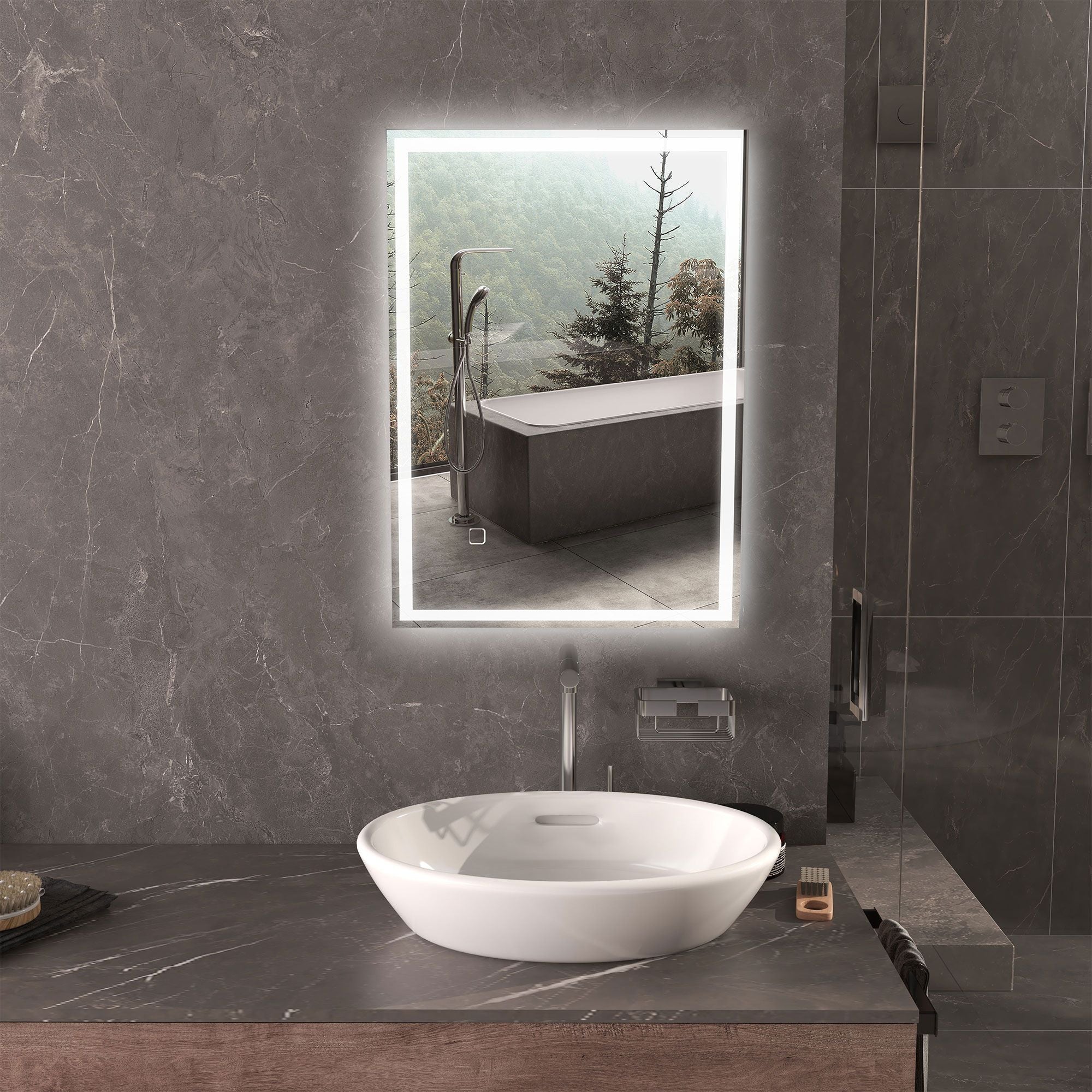 HOMCOM LED Bathroom Vanity Mirror 32x24 Inch Smart Touch Dimmable 3 Colors Makeup Mirror