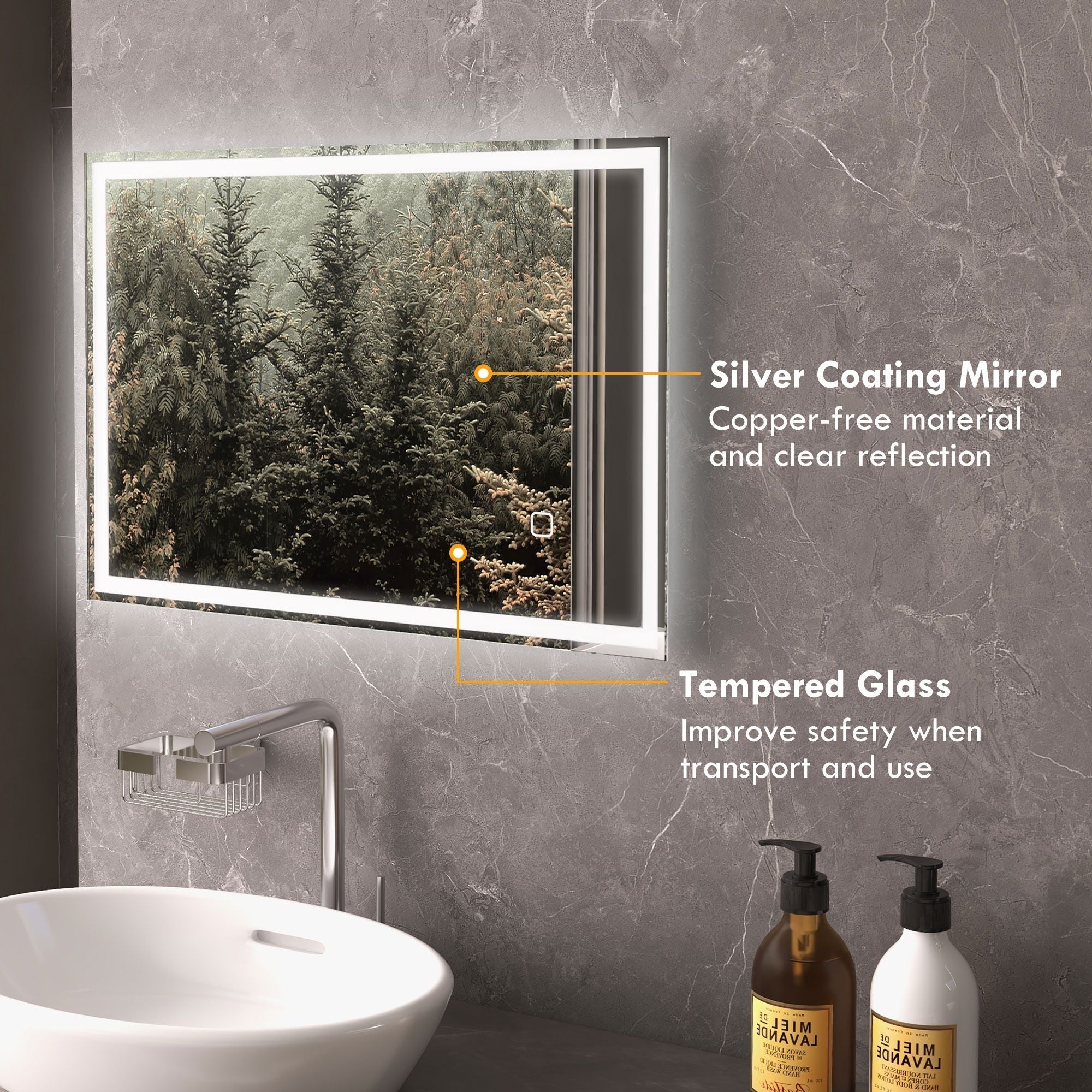 HOMCOM LED Bathroom Vanity Mirror 32x24 Inch Smart Touch Dimmable 3 Colors Makeup Mirror