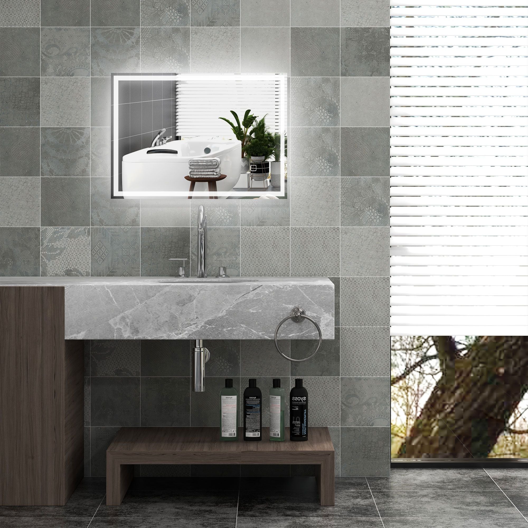 HOMCOM LED Bathroom Vanity Mirror 32x24 Inch Smart Touch Dimmable 3 Colors Makeup Mirror