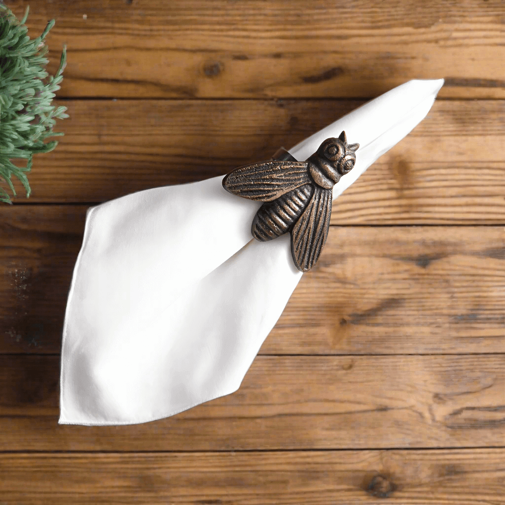 Honeybee Napkin Rings in Antique Brass (Set of 4)