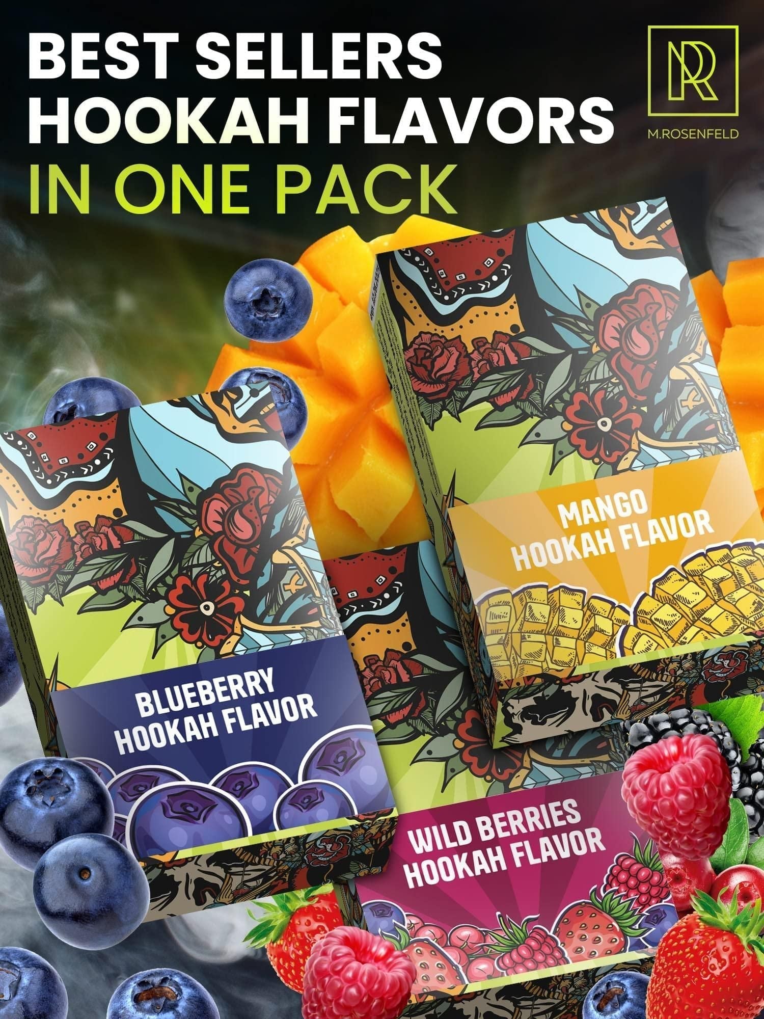 Hookah Shisha Flavors Set 3x1.75 oz (50 g) Shisha Hookah Flavors for your Hookah Bowl (Blueberry Watermelon Wild Berries) Pack of 3