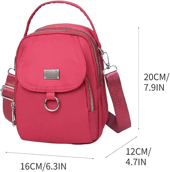 Hot Pink Water-Proof Women Crossbody Bag Multi Compartment Mobile Phone Bag Women Messenger Bag Casual Oxford Cloth Women Bag Shoulder
