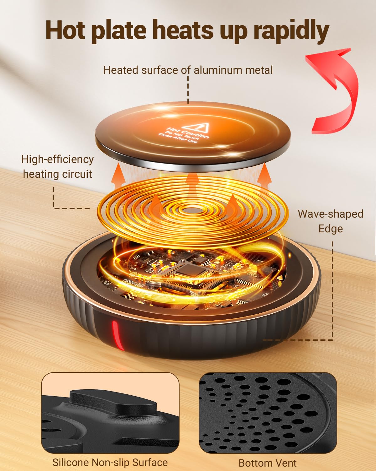 HouseGem Large Candle Warmer Plate,Ideal Desk Cup Warmer for Coffee, Beverages, Milk & Tea (Black)