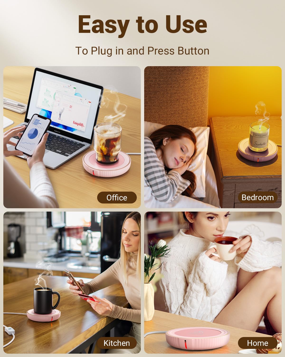 HouseGem Large Candle Warmer Plate,Ideal Desk Cup Warmer for Coffee, Beverages, Milk & Tea (Black)