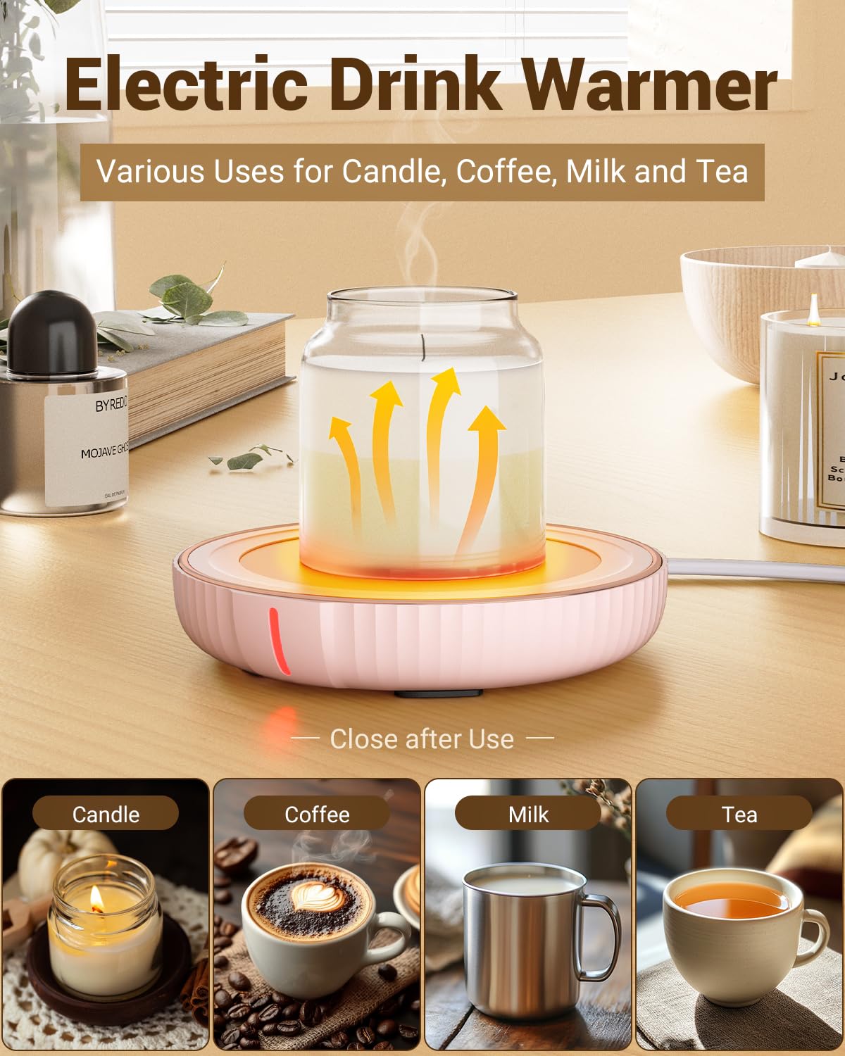 HouseGem Large Candle Warmer Plate,Ideal Desk Cup Warmer for Coffee, Beverages, Milk & Tea (Black)