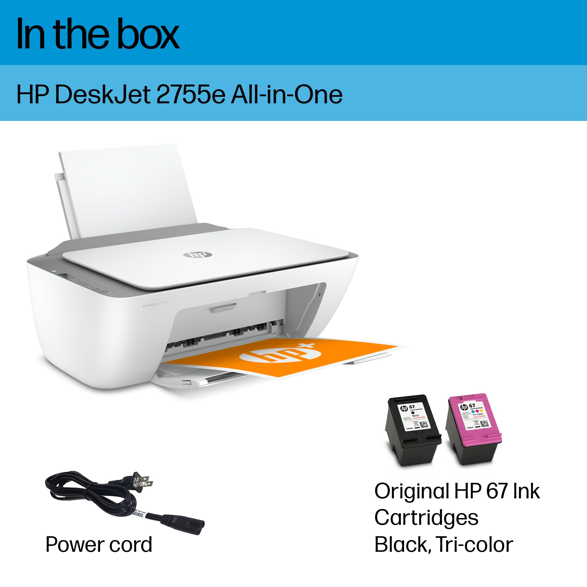 HP DeskJet 2755e Wireless Color inkjet-printer, Print, scan, copy, Easy setup, Mobile printing, Best-for home, 6 month Instant Ink trial included, white (packaging may vary)