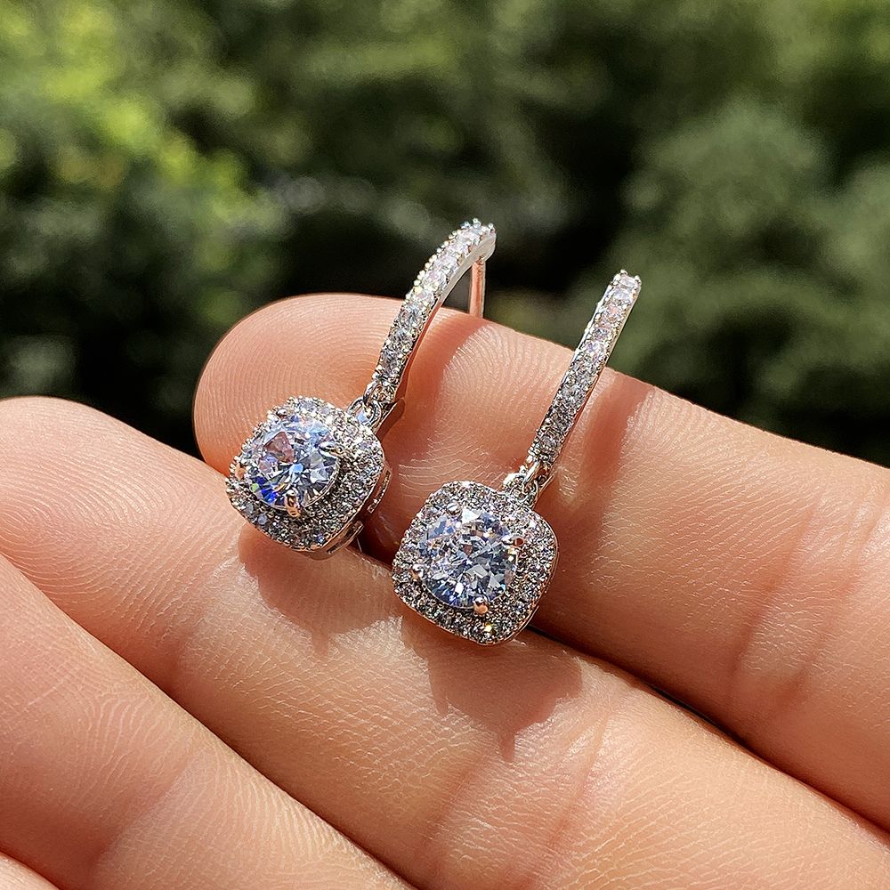 Huitan Luxury Bridal Wedding Engagement Drop Earrings with Cubic Zirconia Silver Color Elegant Women Accessories Fashion Jewelry