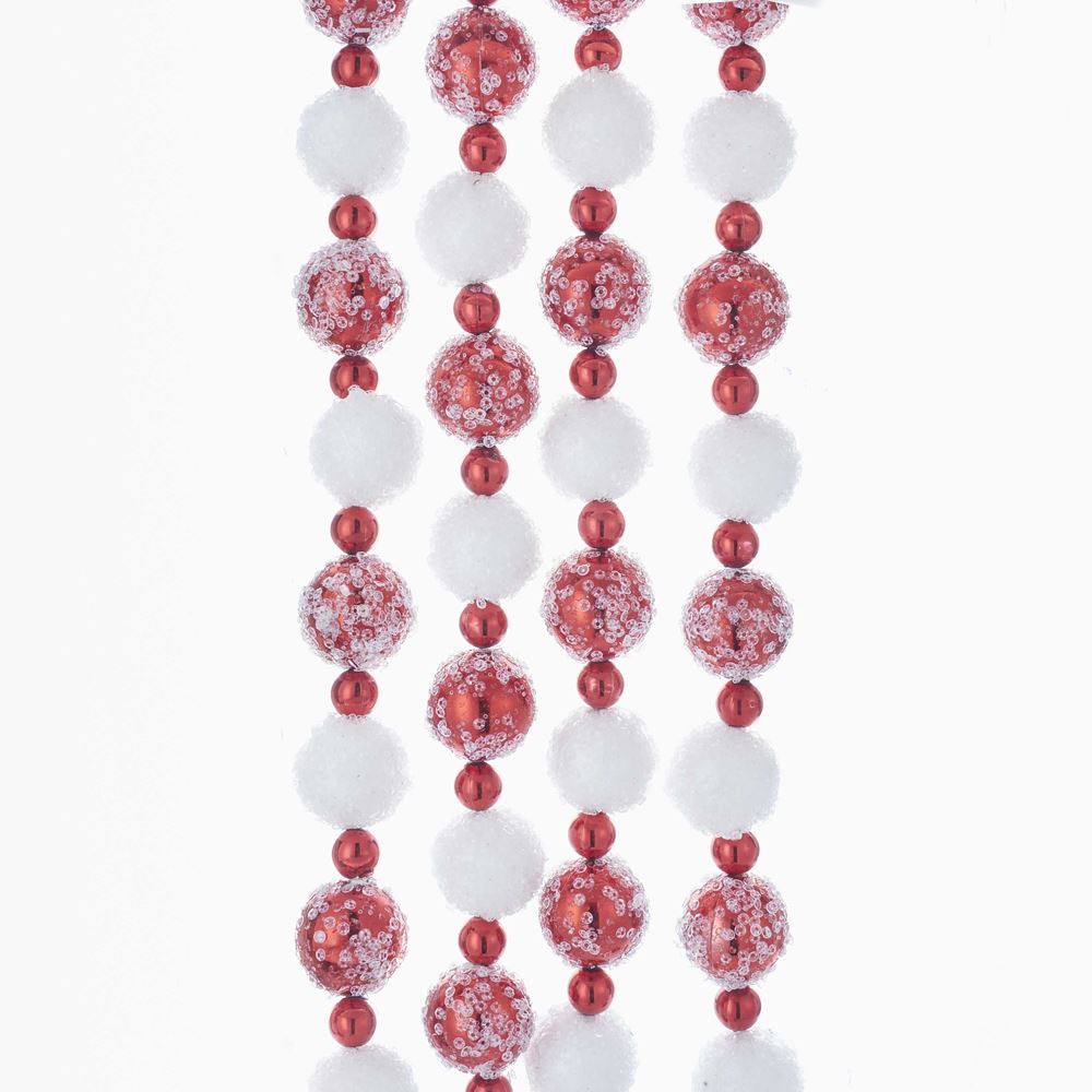 Red and White Frosted Beaded Garland