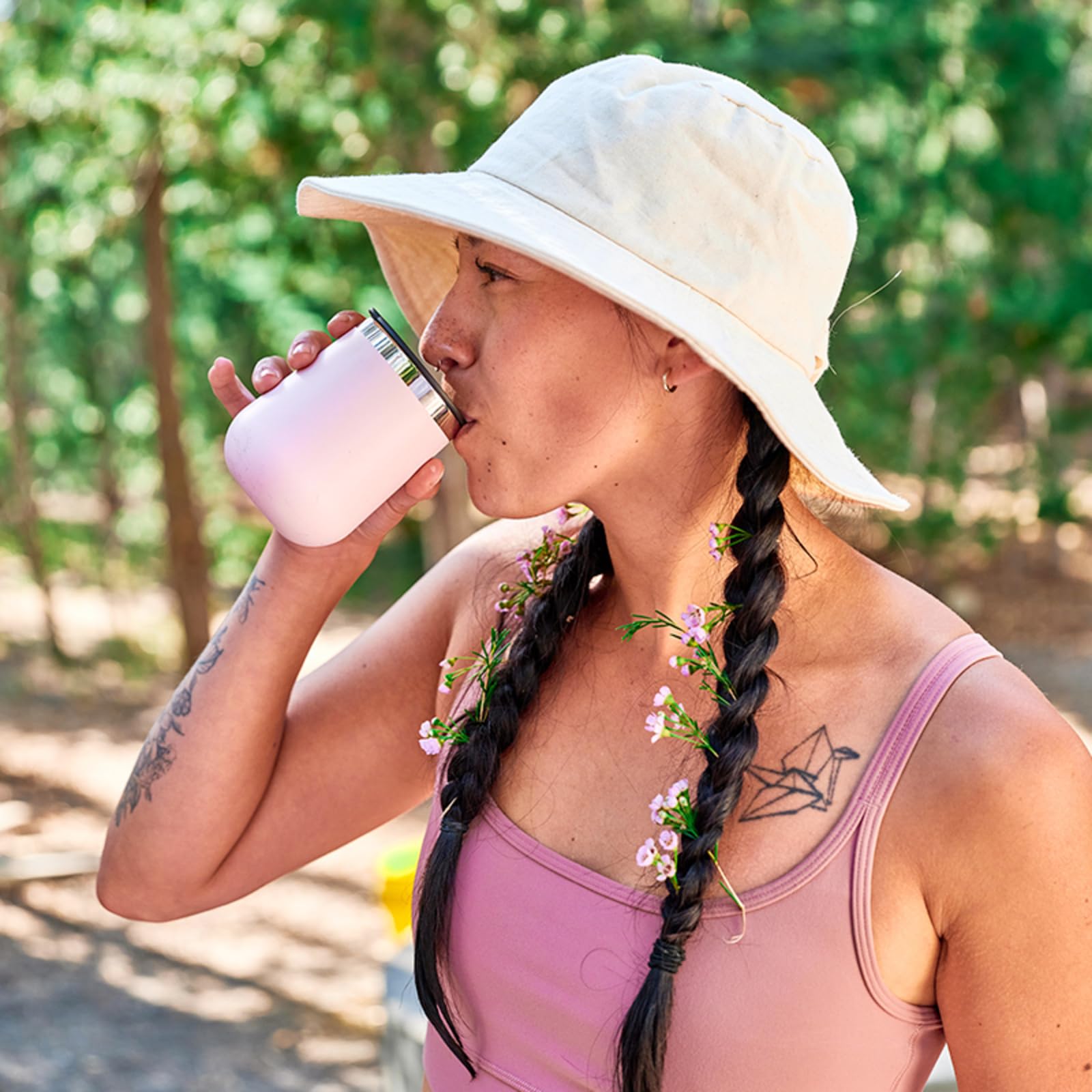 Hydro Flask 10 Oz Wine Glass - Ceramic Stemless Wine Tumbler - Unbreakable with Lid in Trillium Pink