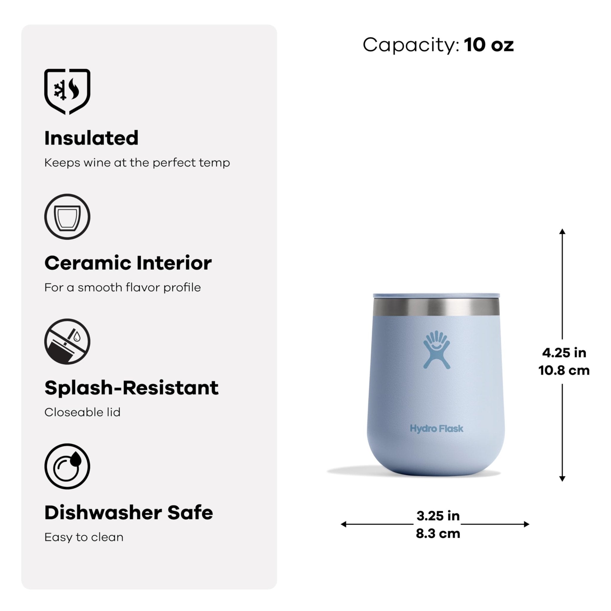 Hydro Flask 10 Oz Wine Glass - Ceramic Stemless Wine Tumbler - Unbreakable with Lid in Trillium Pink