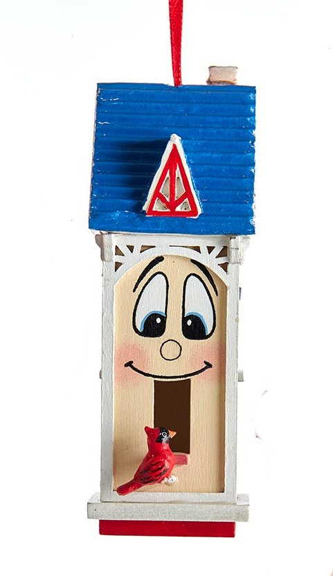 Whimsical Wooden Birdhouse Ornament - White
