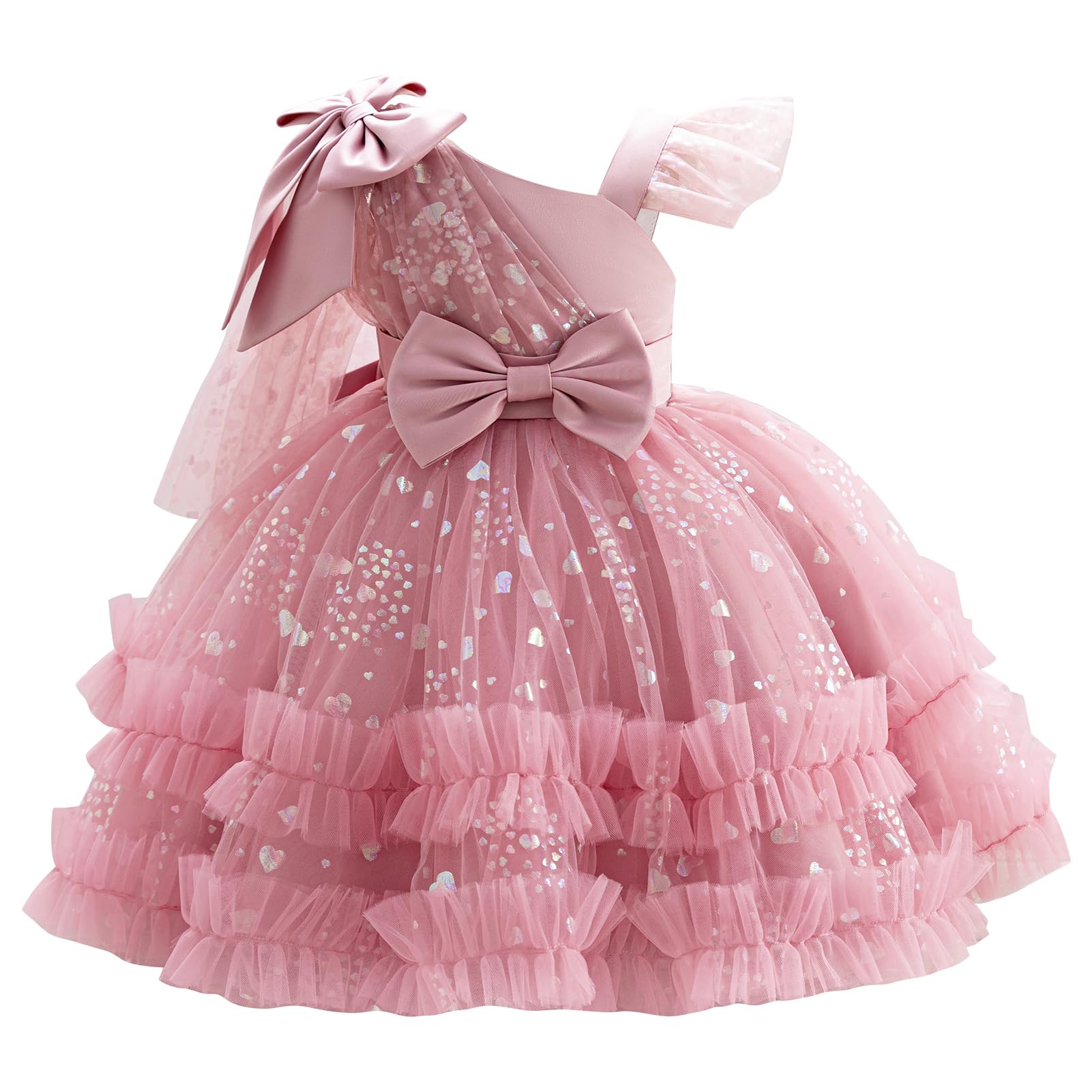 IBTOM CASTLE Girls Birthday Party Dress Heart Glitters Tulle Princess Dress Toddler Flower Girl Wedding Prom Pageant Dress