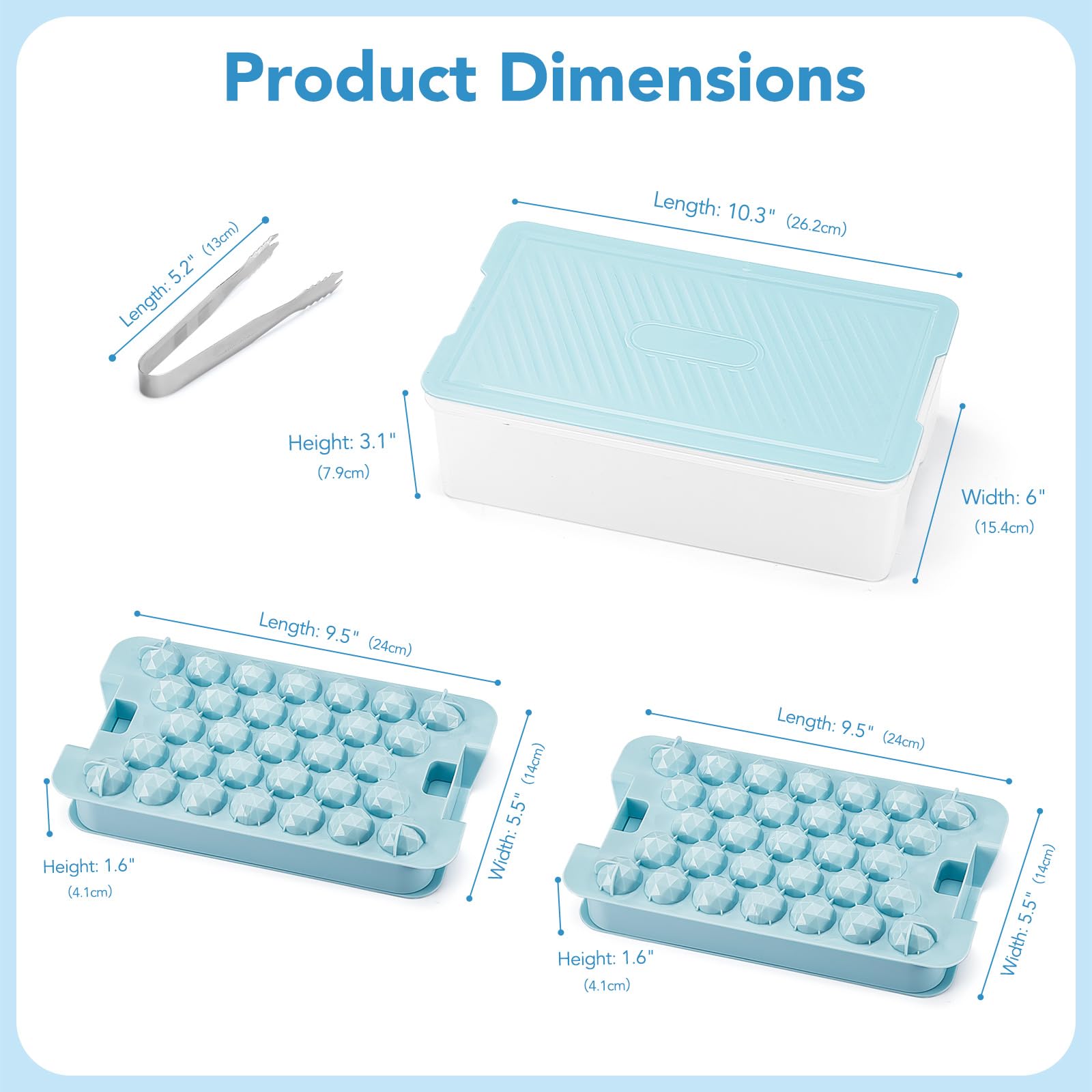 Ice Cube Trays for Freezer - 2-Pack Ice Cube Tray with Lid and Bin,BPA-Free Easy Release Ice Cube Tray for Cocktails, Whiskey, Sodas,Diamond 1 Inch Ice Molds Set