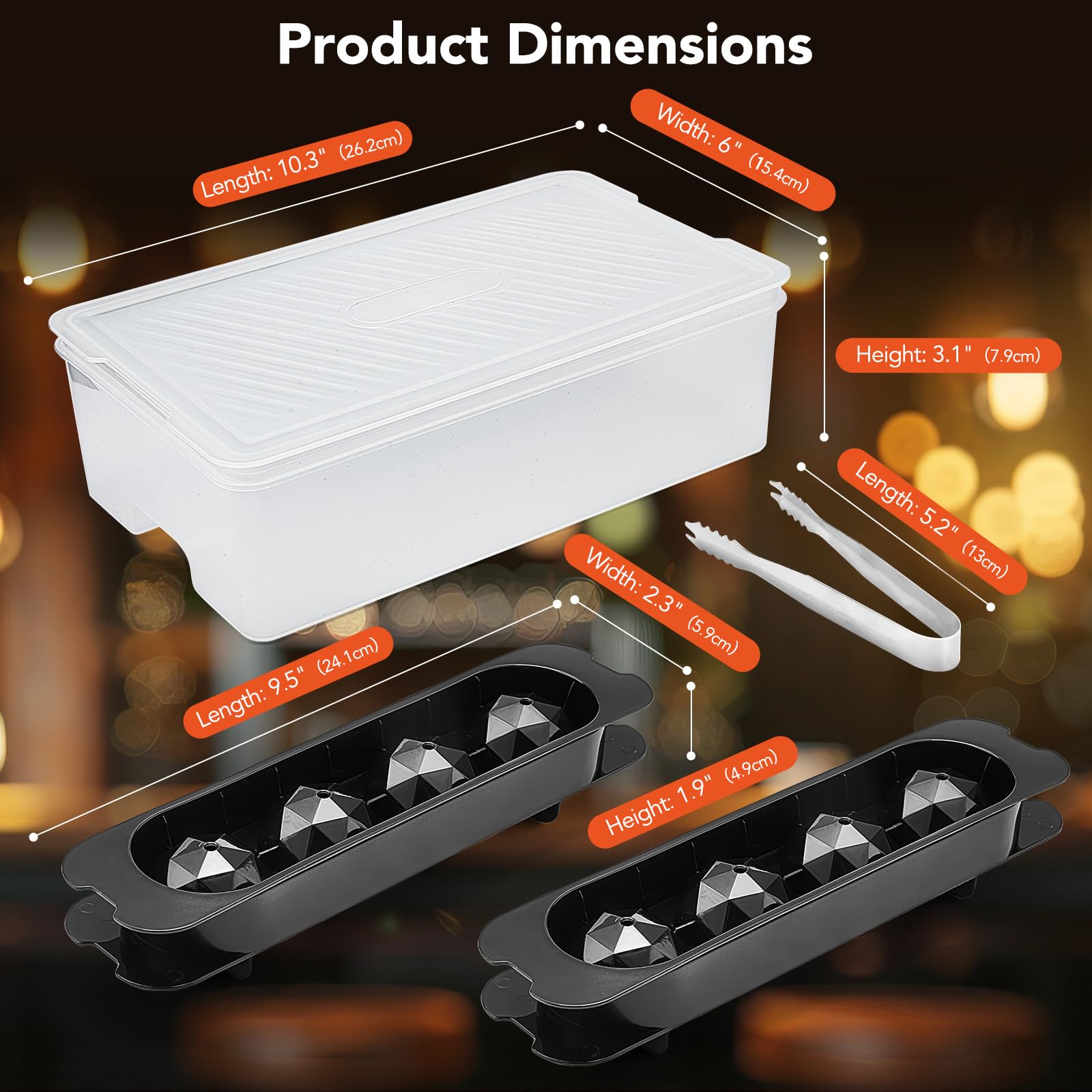 Ice Cube Trays for Freezer - 2-Pack Ice Cube Tray with Lid and Bin,BPA-Free Easy Release Ice Cube Tray for Cocktails, Whiskey, Sodas,Diamond 1 Inch Ice Molds Set