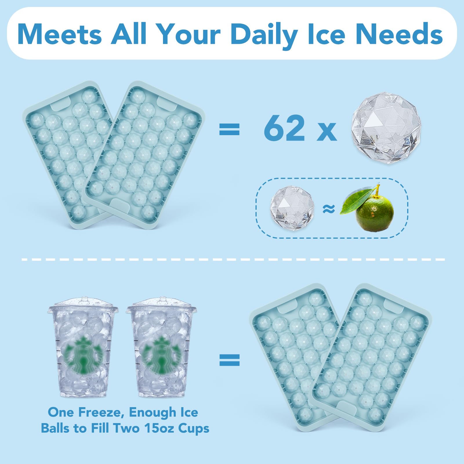 Ice Cube Trays for Freezer - 2-Pack Ice Cube Tray with Lid and Bin,BPA-Free Easy Release Ice Cube Tray for Cocktails, Whiskey, Sodas,Diamond 1 Inch Ice Molds Set