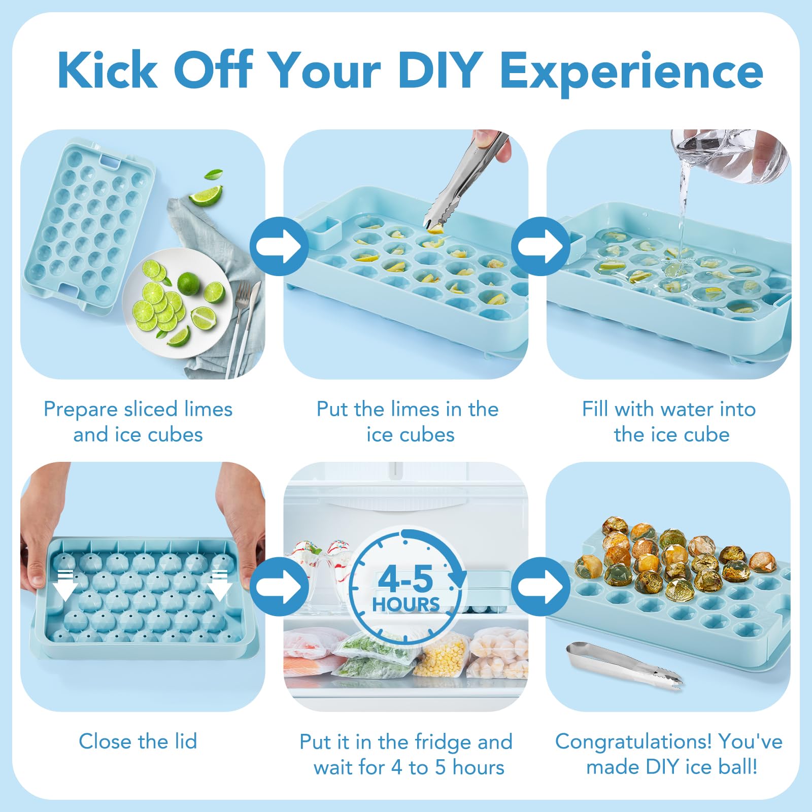 Ice Cube Trays for Freezer - 2-Pack Ice Cube Tray with Lid and Bin,BPA-Free Easy Release Ice Cube Tray for Cocktails, Whiskey, Sodas,Diamond 1 Inch Ice Molds Set