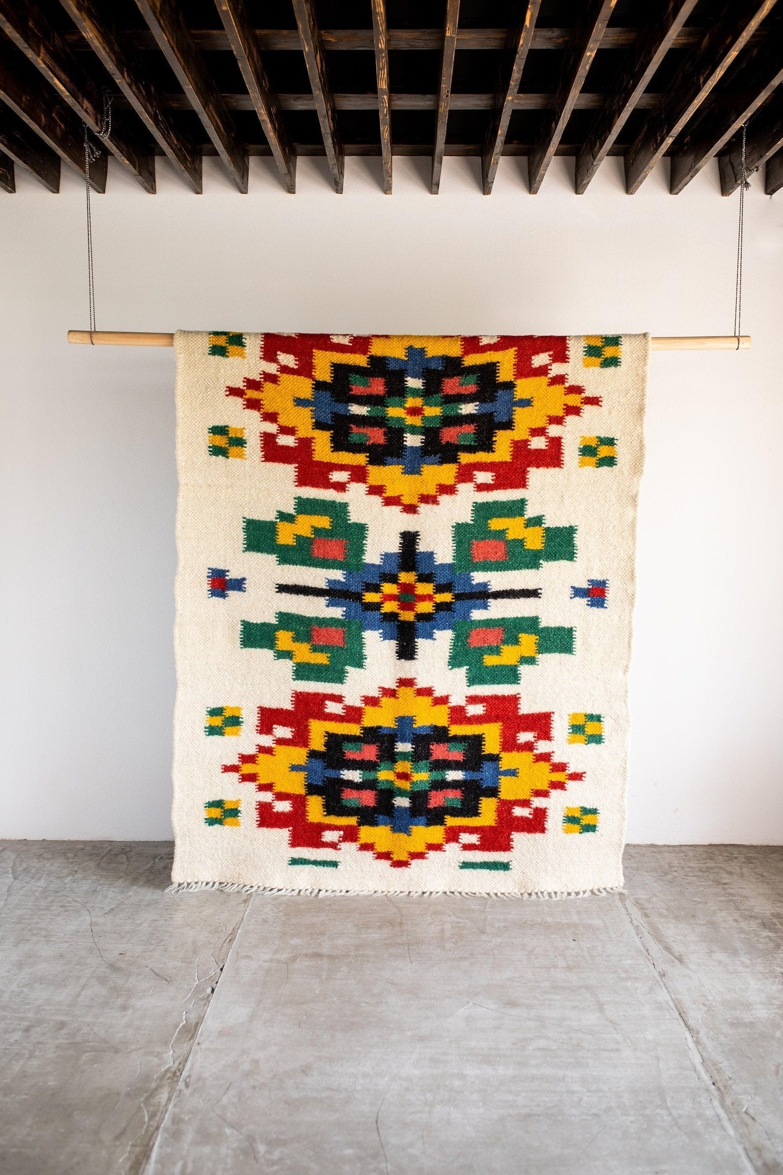 Handwoven Thin Rug with Traditional Carpathian Pattern