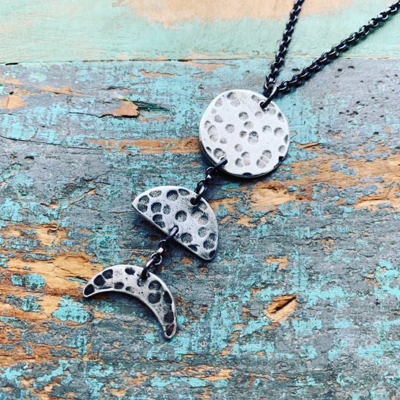Silver Vertical Moon 3-Phase Necklace