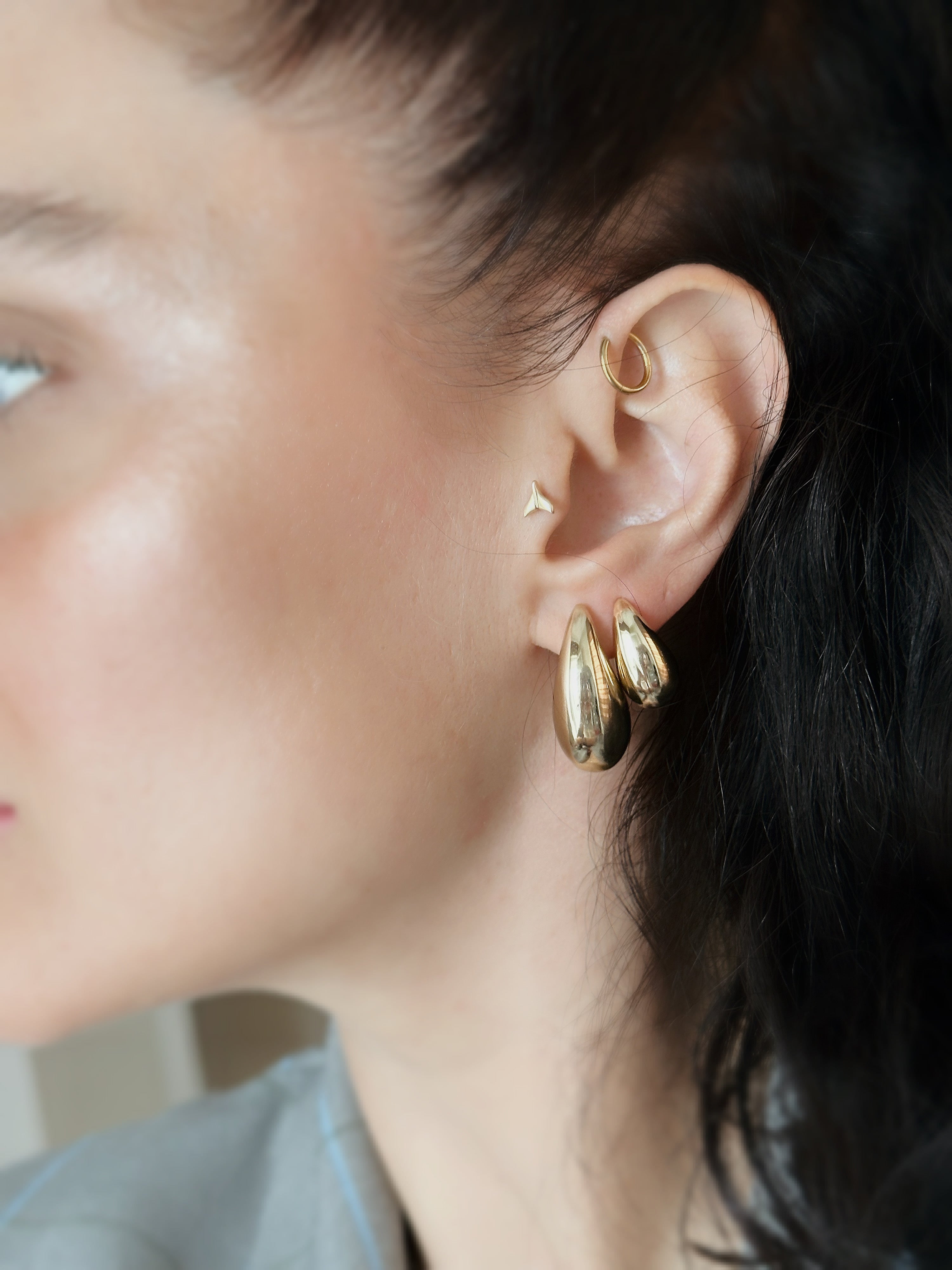 14K Solid Gold Drop Teardrop Earrings