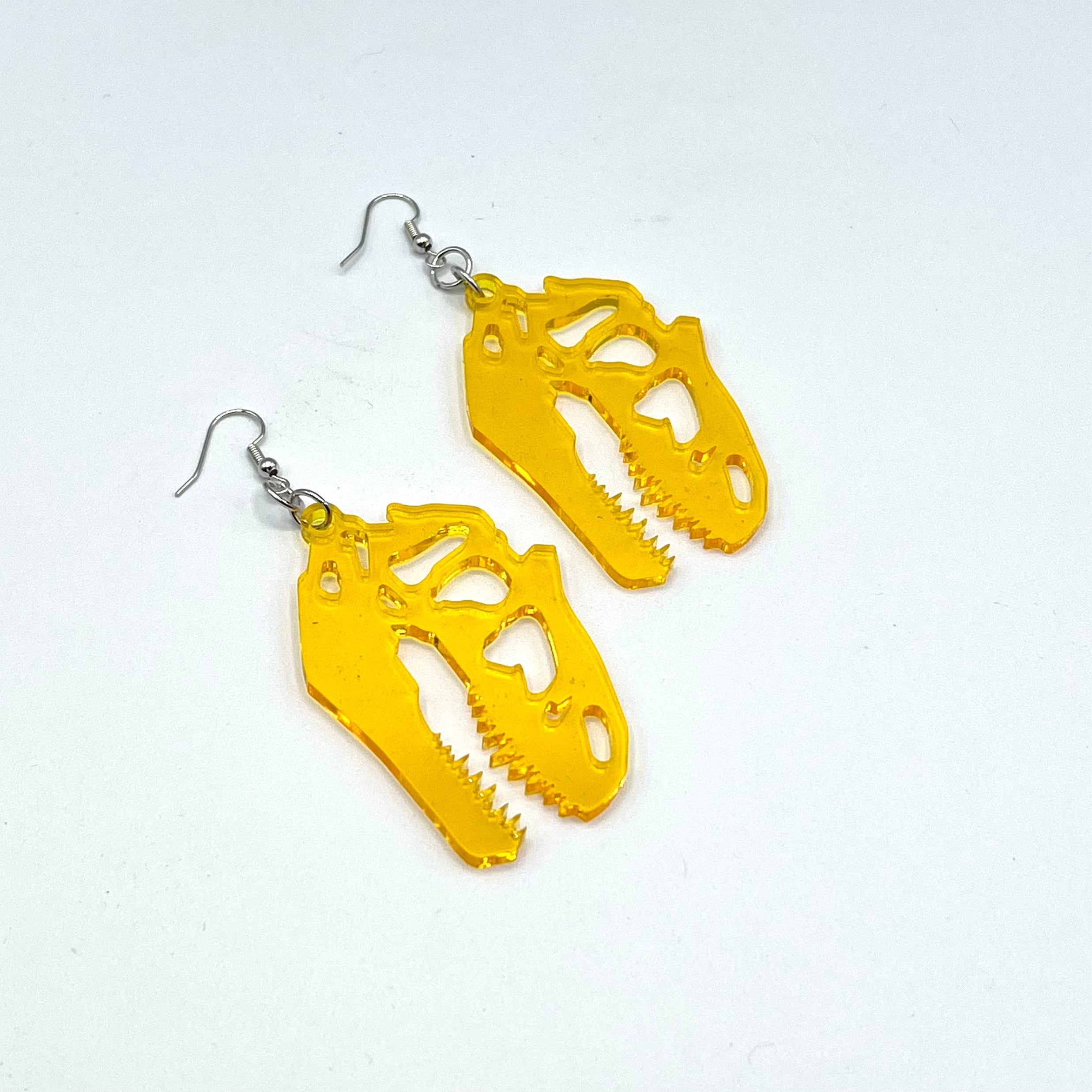 Translucent T-Rex Skull Earrings - Yellow by BOBBYK