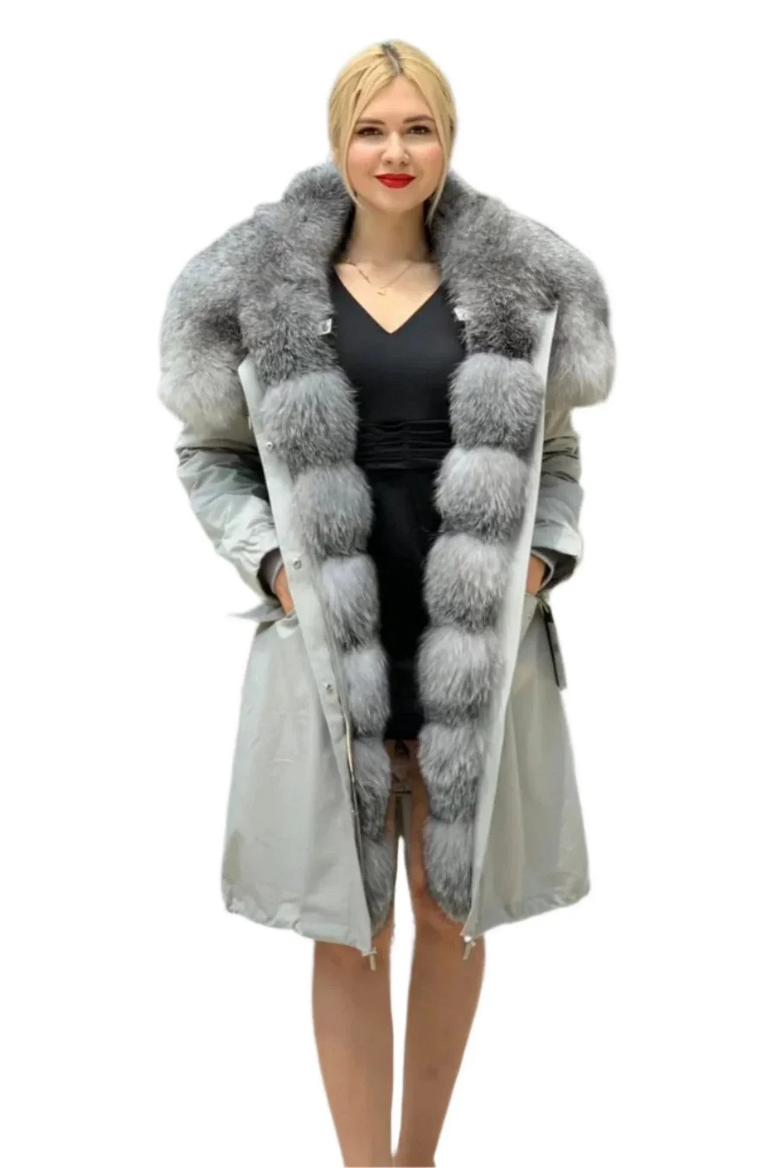 Silver Fox Fur Trim Rabbit Fur Insulated Parka
