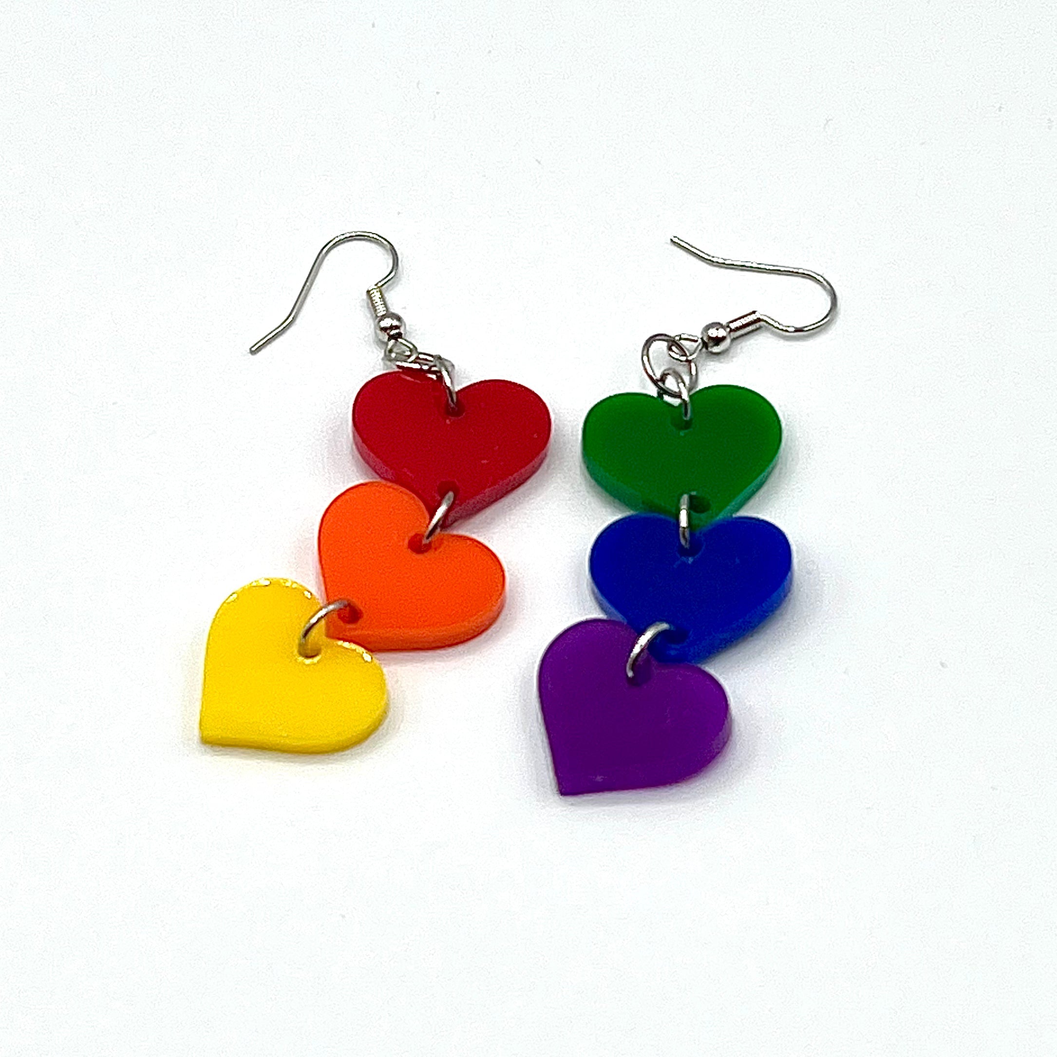 Rainbow Heart Dangle Earrings by BOBBYK