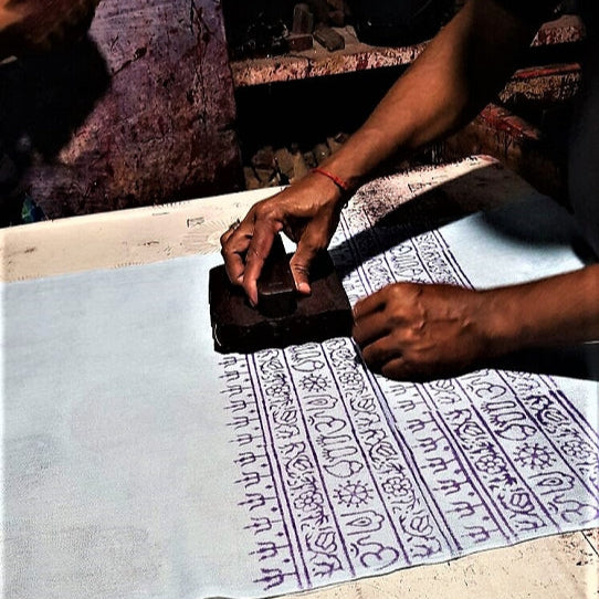 OM Hand Block Bhakti Yoga Prayer Sanskrit Hindu Mantra Shawl by OMSutra