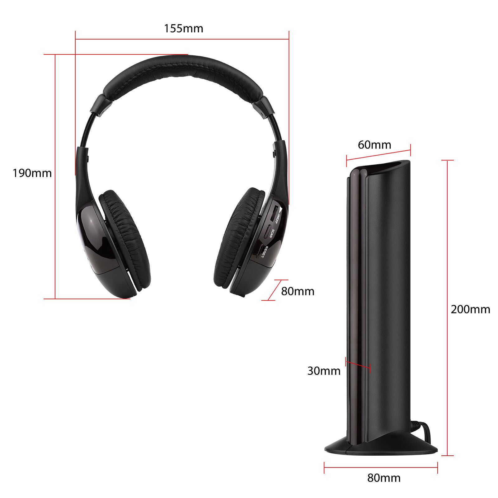 MH2001 Wireless Headphones 5-in-1 Functionality with FM Radio & TV Support On-Ear