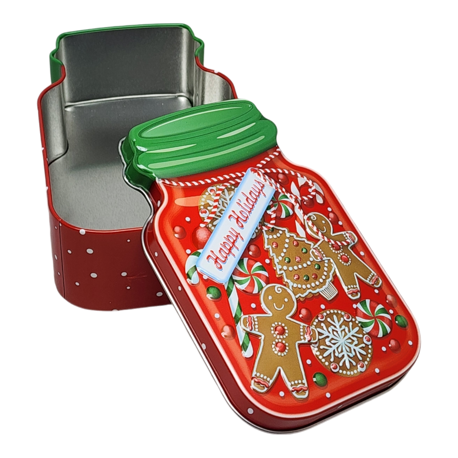 Jar Shaped Christmas Cookie Gift Tin -  Happy Holidays Gingerbread