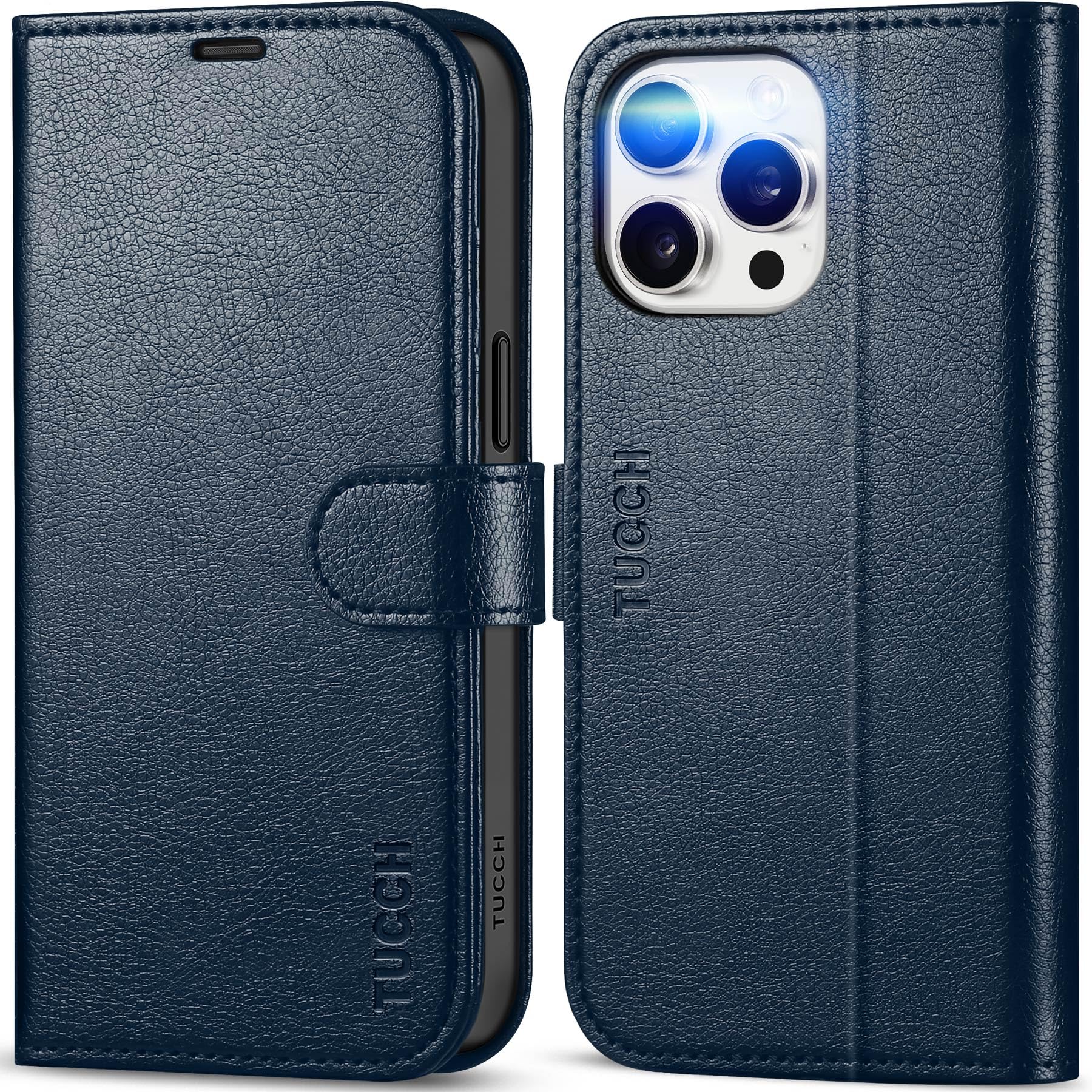 iPhone 15 Pro Max, RFID Blocking 4 Card Holder Kickstand Shockproof TPU Inner Case, PU Leather Magnetic Flip Folio Cover, Black