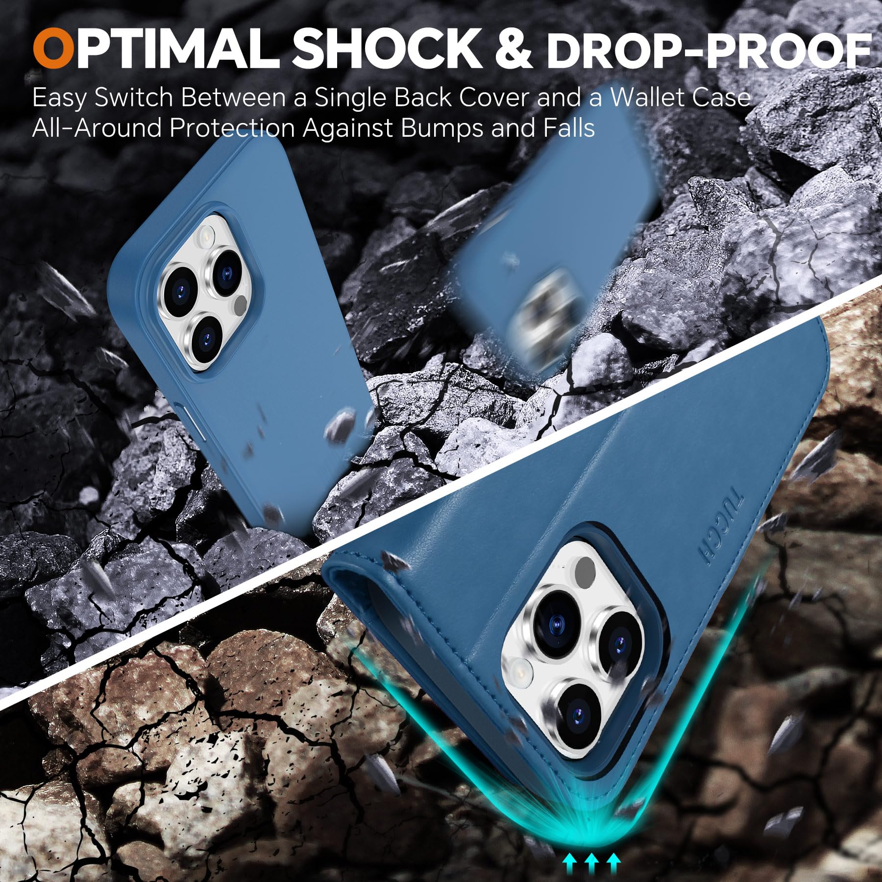 iPhone 15 Pro Max, RFID Blocking 4 Card Holder Kickstand Shockproof TPU Inner Case, PU Leather Magnetic Flip Folio Cover, Black