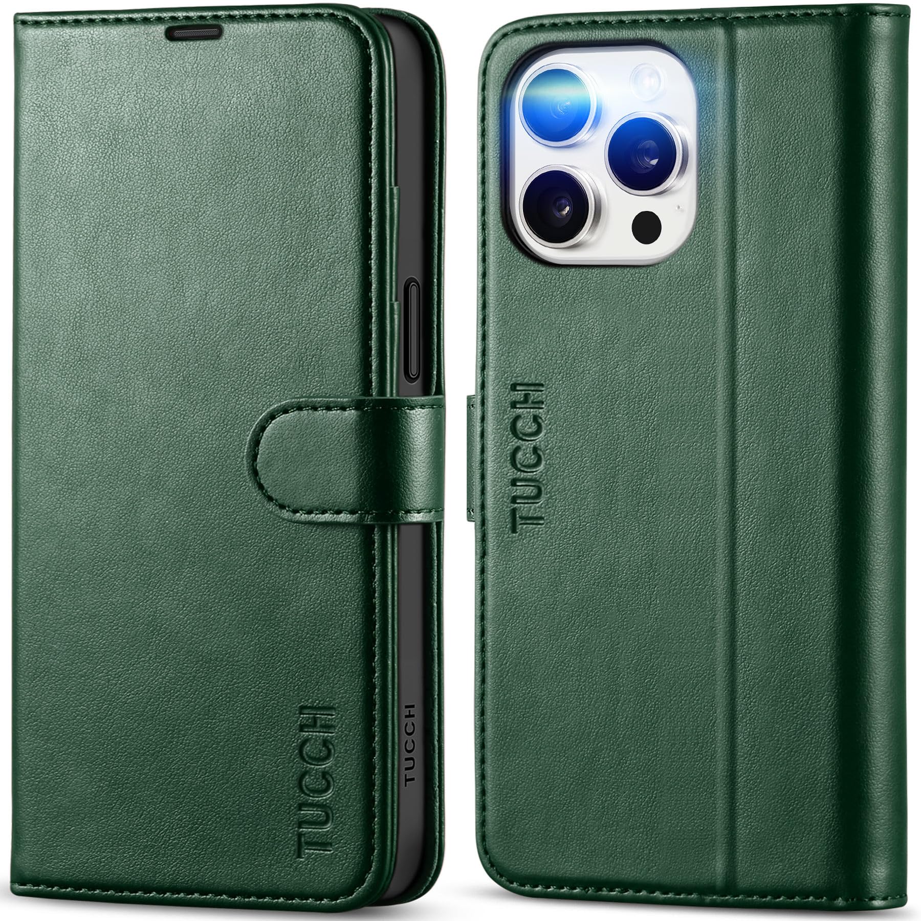 iPhone 15 Pro Max, RFID Blocking 4 Card Holder Kickstand Shockproof TPU Inner Case, PU Leather Magnetic Flip Folio Cover, Black