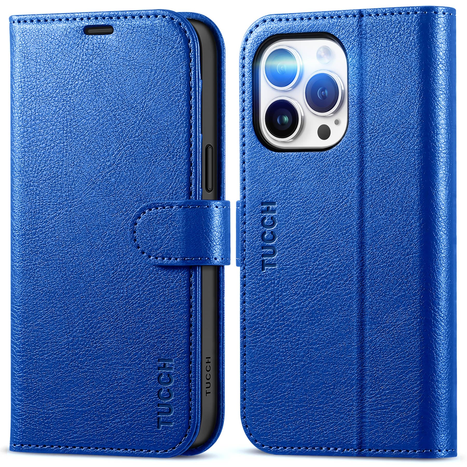 iPhone 15 Pro Max, RFID Blocking 4 Card Holder Kickstand Shockproof TPU Inner Case, PU Leather Magnetic Flip Folio Cover, Black