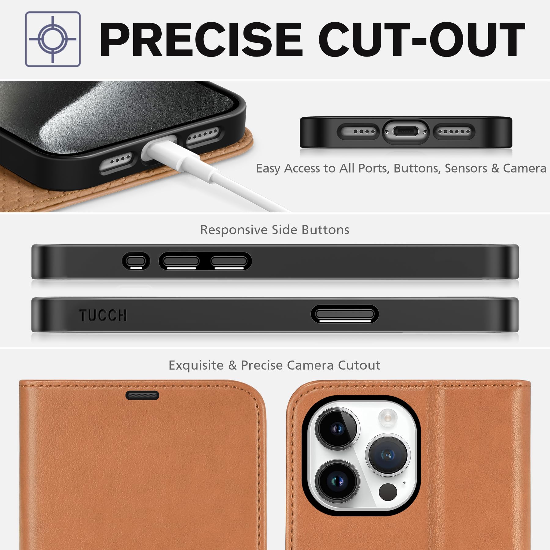 iPhone 15 Pro Max, RFID Blocking 4 Card Holder Kickstand Shockproof TPU Inner Case, PU Leather Magnetic Flip Folio Cover, Black