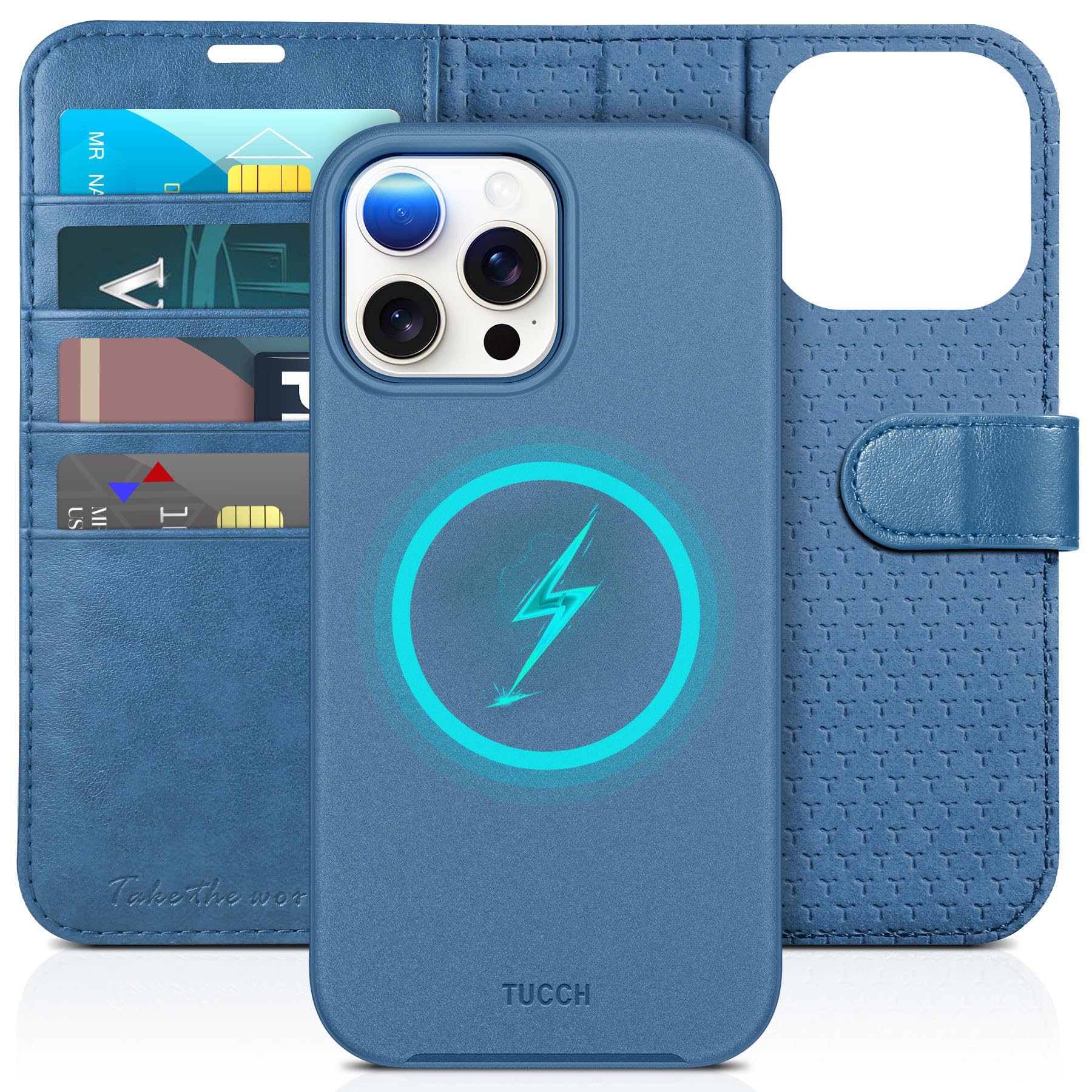 iPhone 15 Pro Max, RFID Blocking 4 Card Holder Kickstand Shockproof TPU Inner Case, PU Leather Magnetic Flip Folio Cover, Black