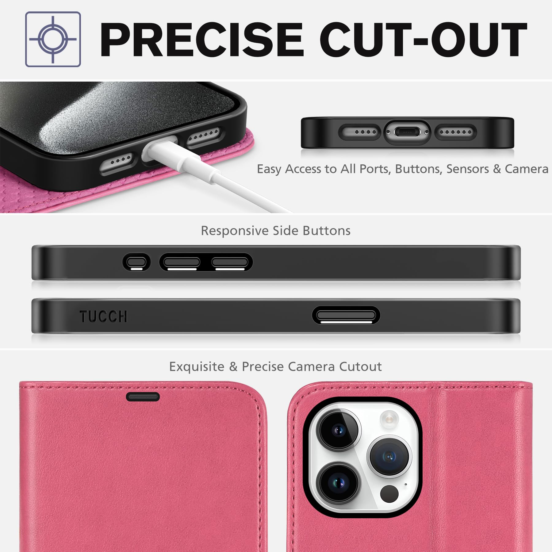 iPhone 15 Pro Max, RFID Blocking 4 Card Holder Kickstand Shockproof TPU Inner Case, PU Leather Magnetic Flip Folio Cover, Black