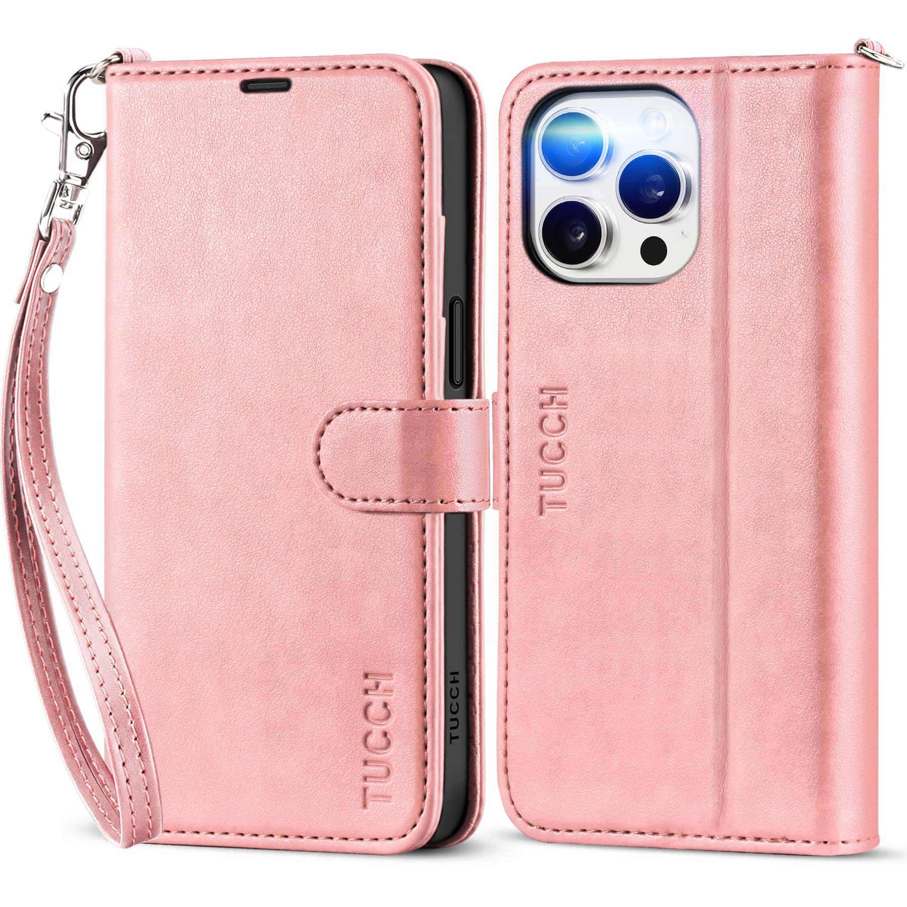 iPhone 15 Pro Max, RFID Blocking 4 Card Holder Kickstand Shockproof TPU Inner Case, PU Leather Magnetic Flip Folio Cover, Black