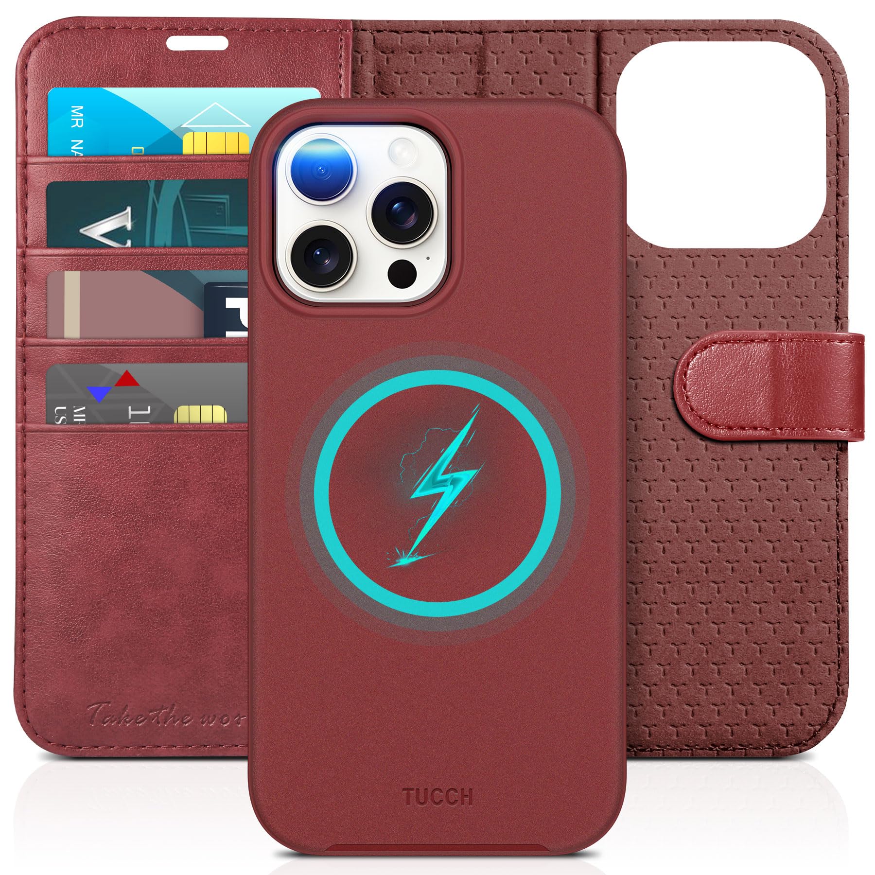 iPhone 15 Pro Max, RFID Blocking 4 Card Holder Kickstand Shockproof TPU Inner Case, PU Leather Magnetic Flip Folio Cover, Black