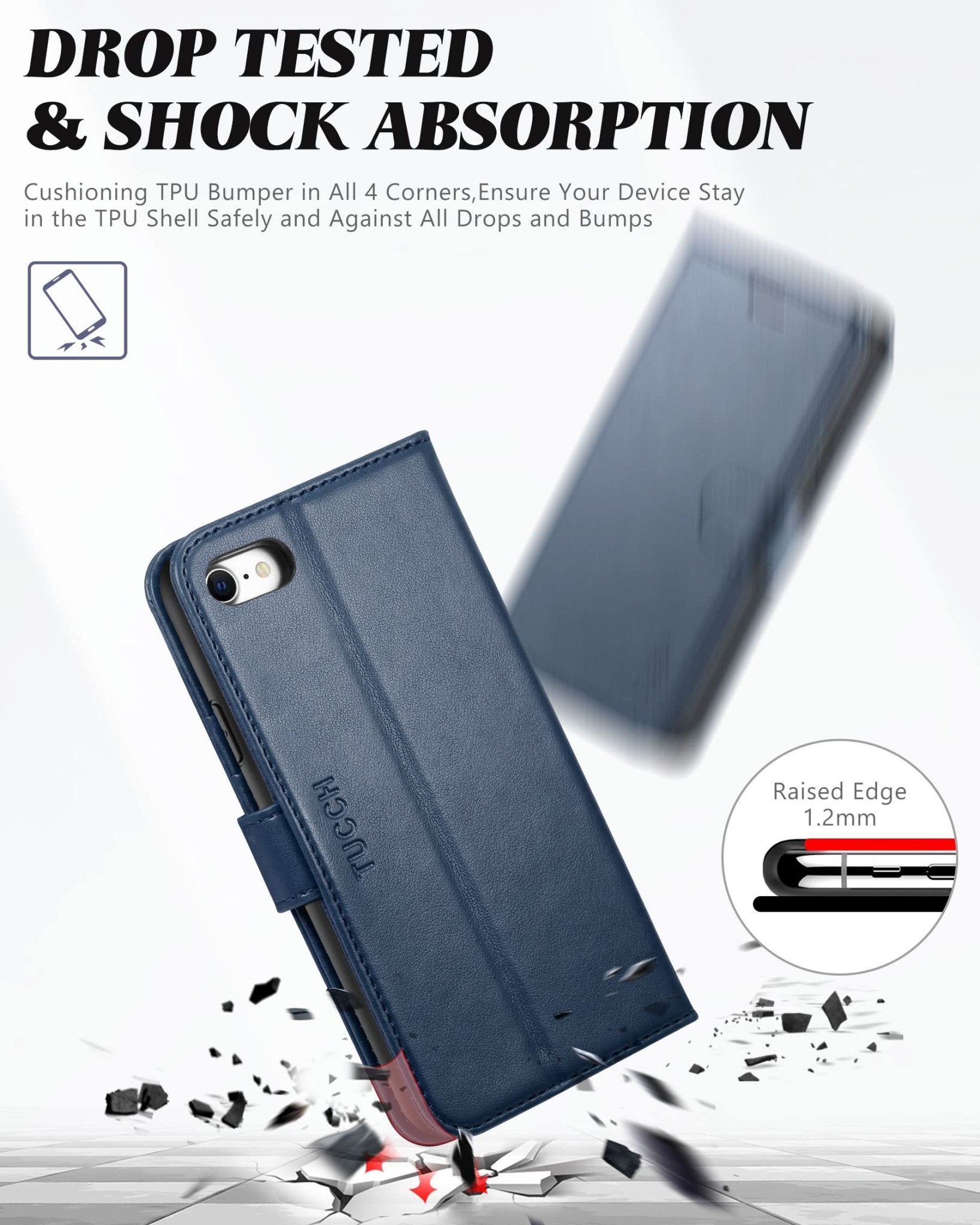 iPhone SE 2022/ iPhone 7/8/iPhone SE 2020, PU Leather 3 Card Slots Stand Magnetic Flip Folio Cover TPU Shockproof Inner Shell, Black