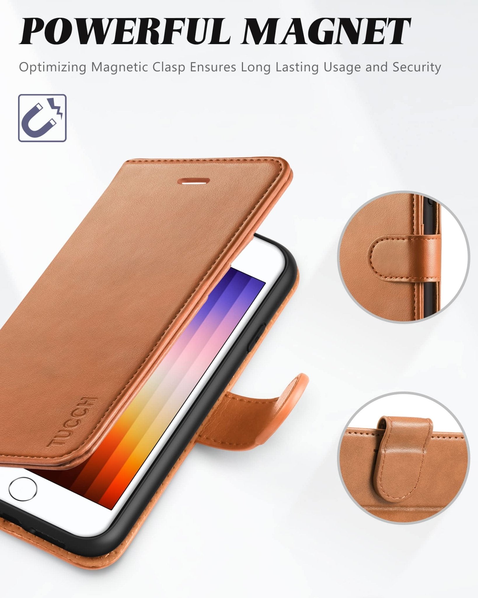 iPhone SE 2022/ iPhone 7/8/iPhone SE 2020, PU Leather 3 Card Slots Stand Magnetic Flip Folio Cover TPU Shockproof Inner Shell, Black