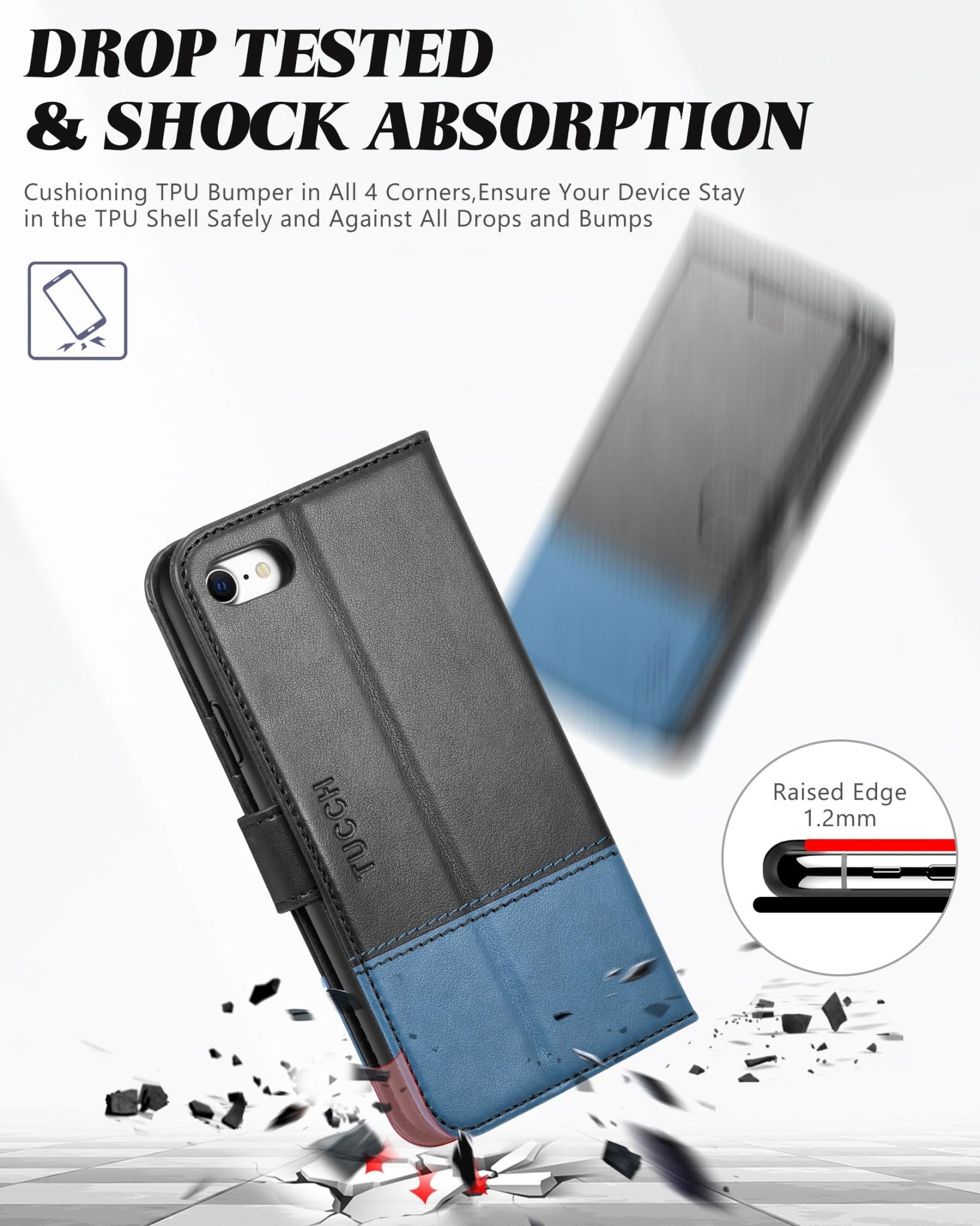 iPhone SE 2022/ iPhone 7/8/iPhone SE 2020, PU Leather 3 Card Slots Stand Magnetic Flip Folio Cover TPU Shockproof Inner Shell, Black