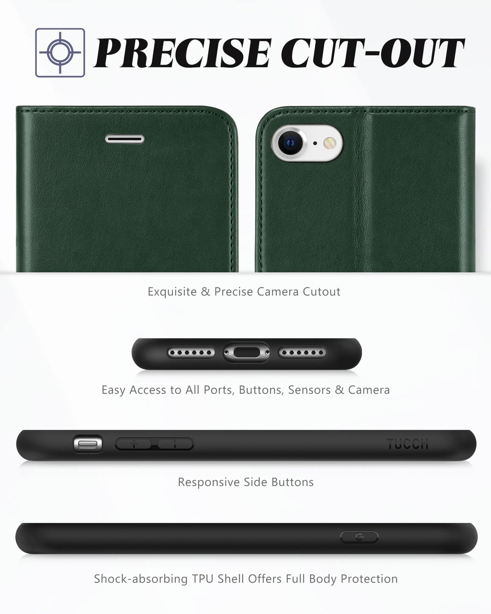 iPhone SE 2022/ iPhone 7/8/iPhone SE 2020, PU Leather 3 Card Slots Stand Magnetic Flip Folio Cover TPU Shockproof Inner Shell, Black